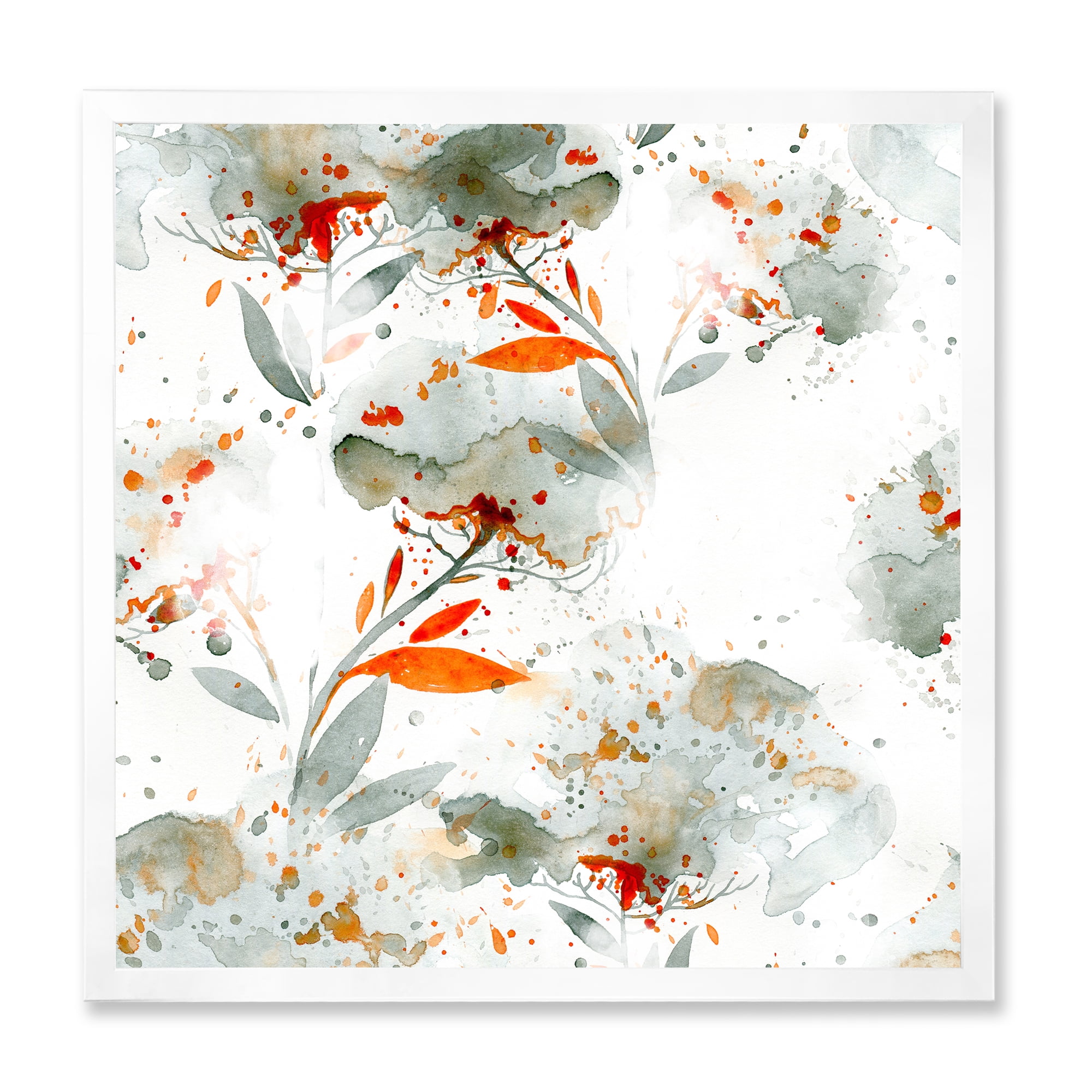 Designart 'Orange and Green Wildflowers I' Modern Framed Art Print
