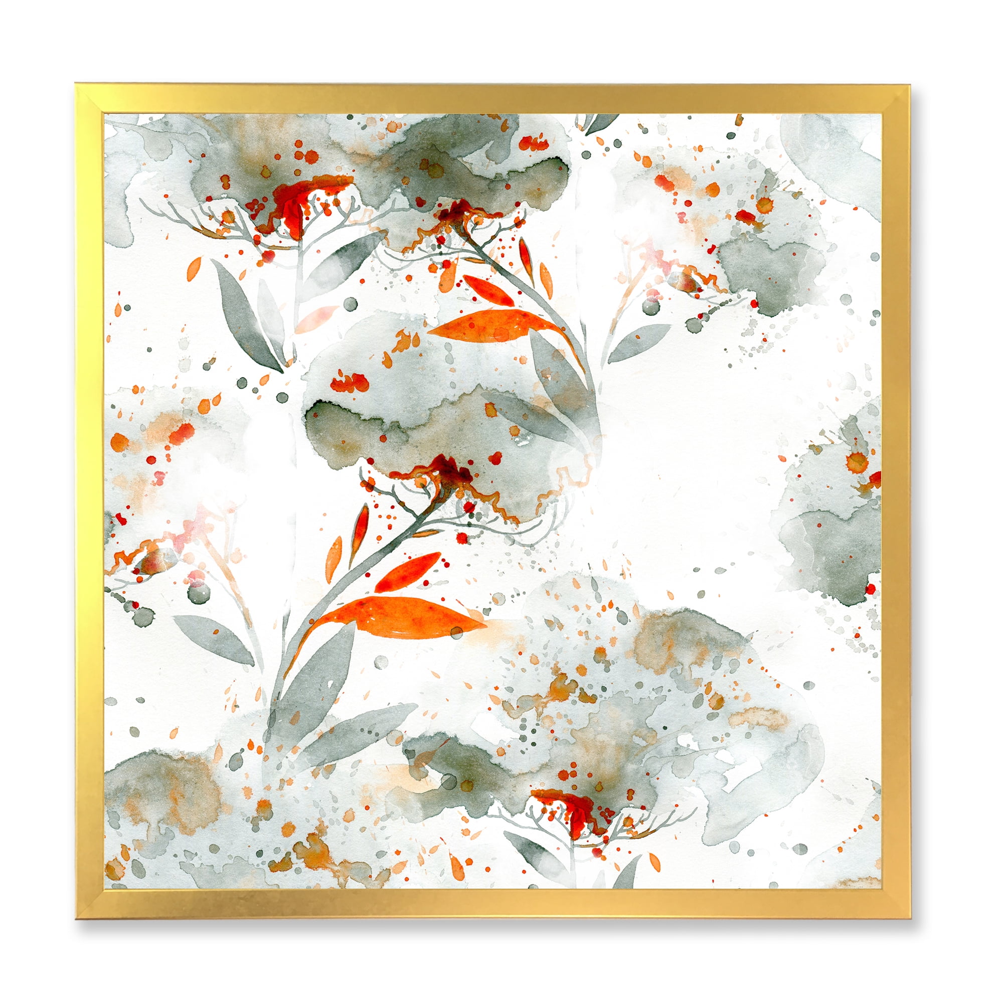 Designart 'Orange and Green Wildflowers I' Modern Framed Art Print