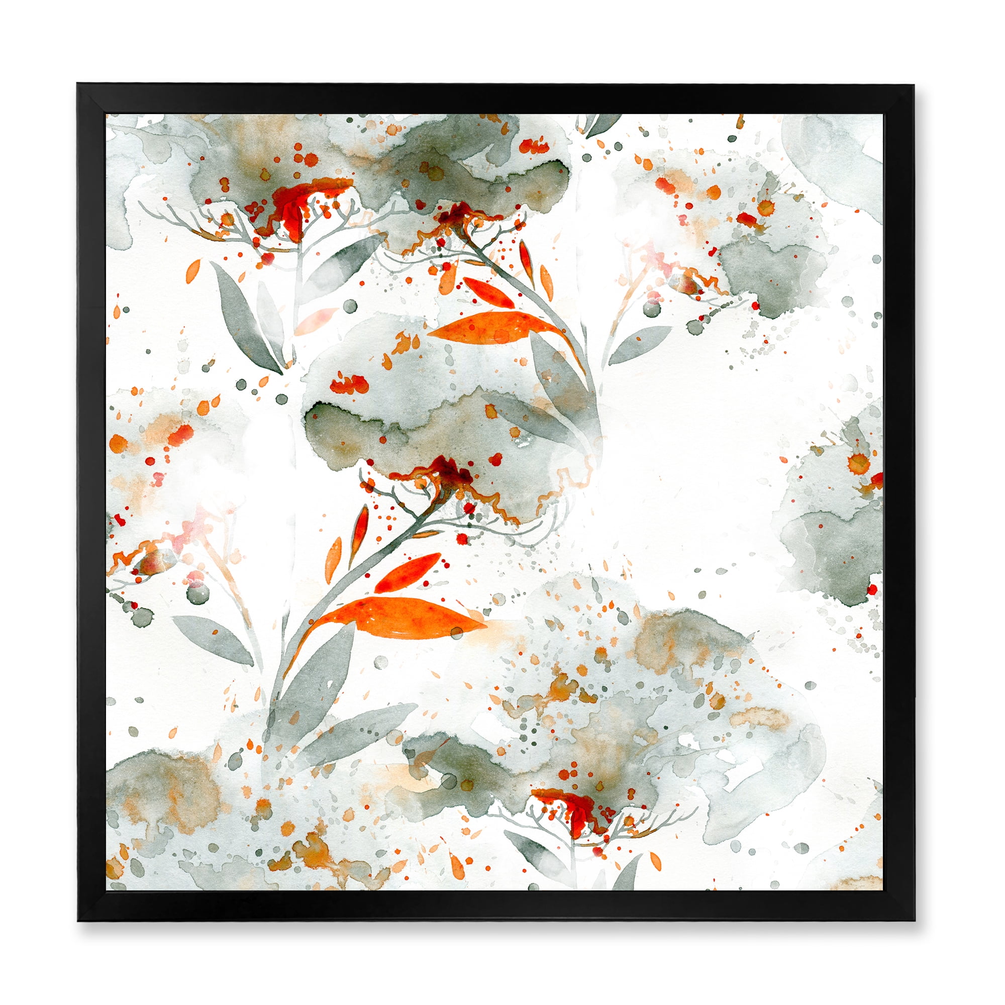 Designart 'Orange and Green Wildflowers I' Modern Framed Art Print