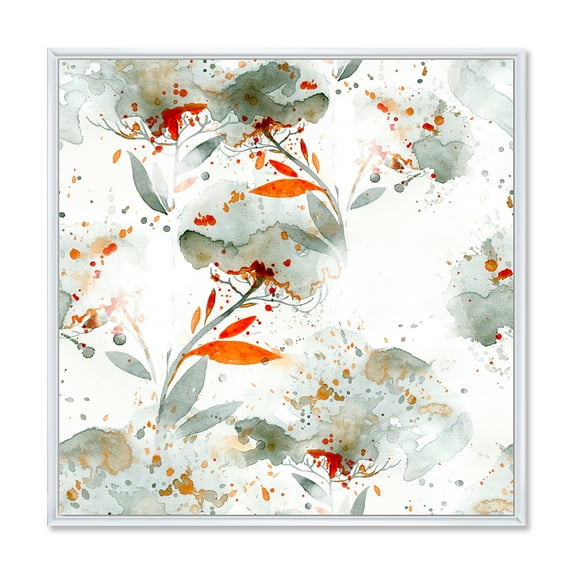 Designart 'Orange and Green Wildflowers I' Modern Framed Canvas Wall Art Print