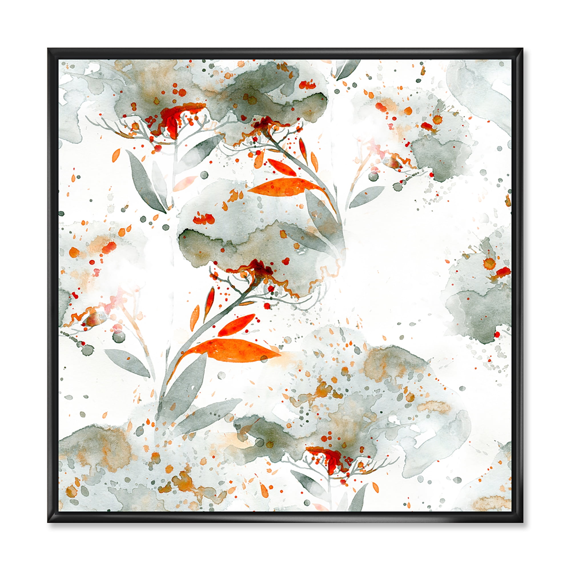 Designart 'Orange and Green Wildflowers I' Modern Framed Canvas Wall Art Print