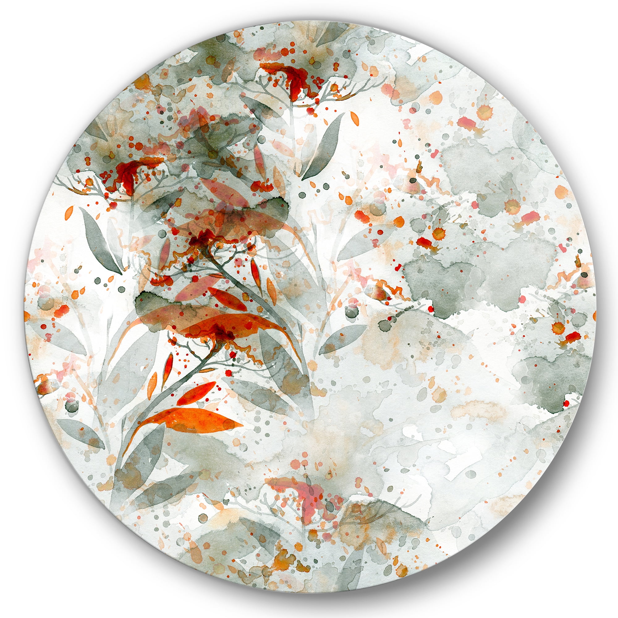 Designart 'Orange and Green Wildflowers II' Modern Circle Metal Wall Art 36x36 - Disc of 36
