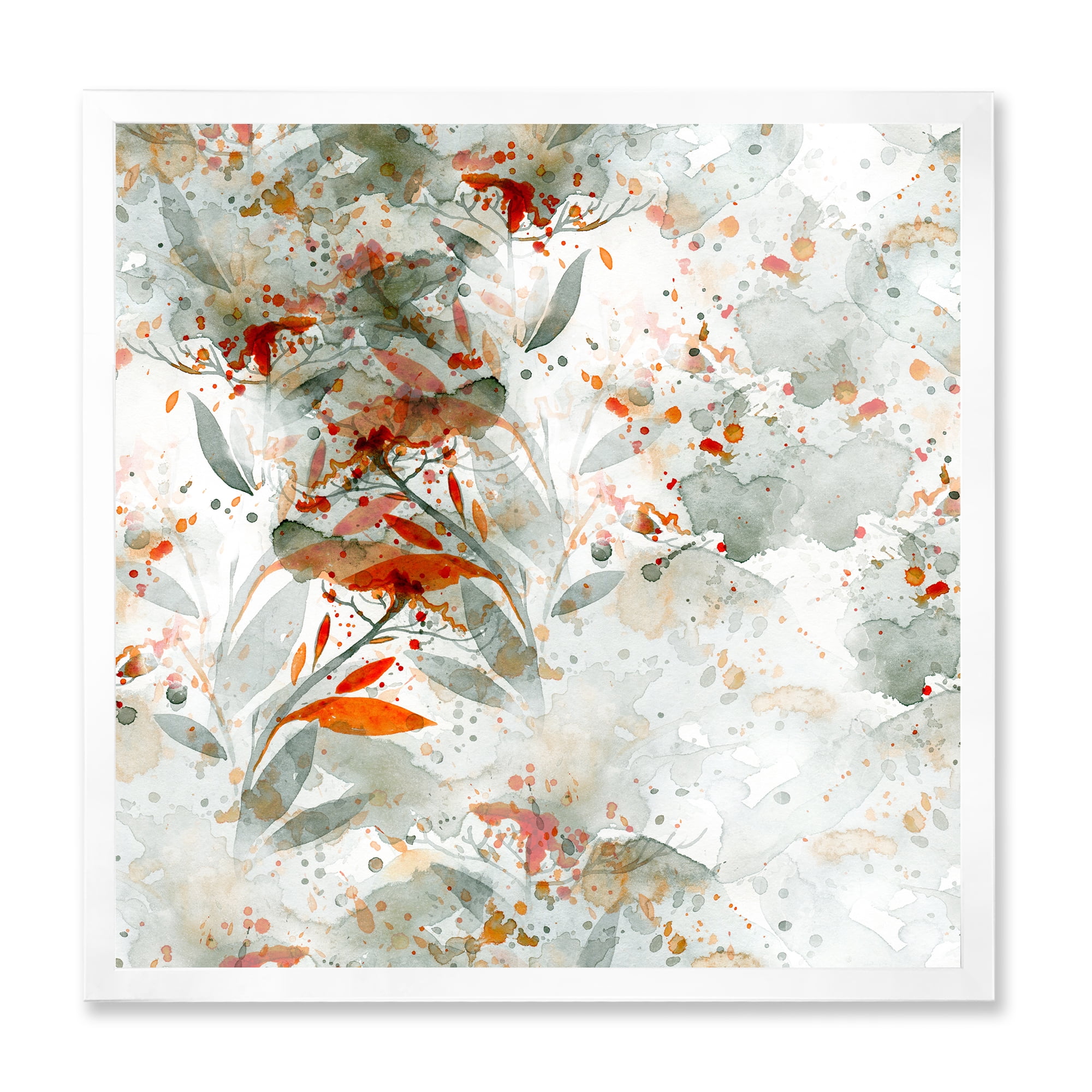Designart 'Orange and Green Wildflowers II' Modern Framed Art Print
