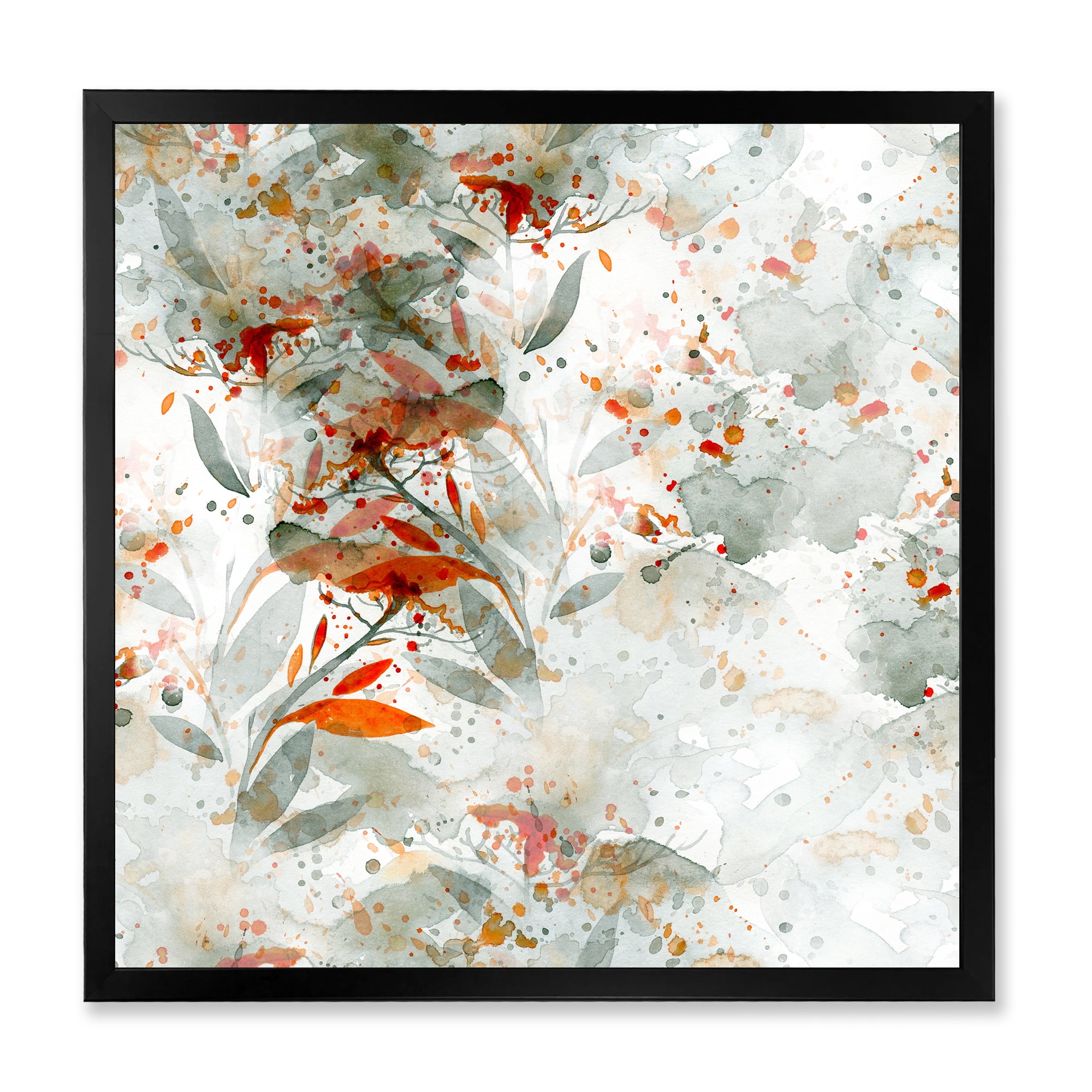 Designart 'Orange and Green Wildflowers II' Modern Framed Art Print
