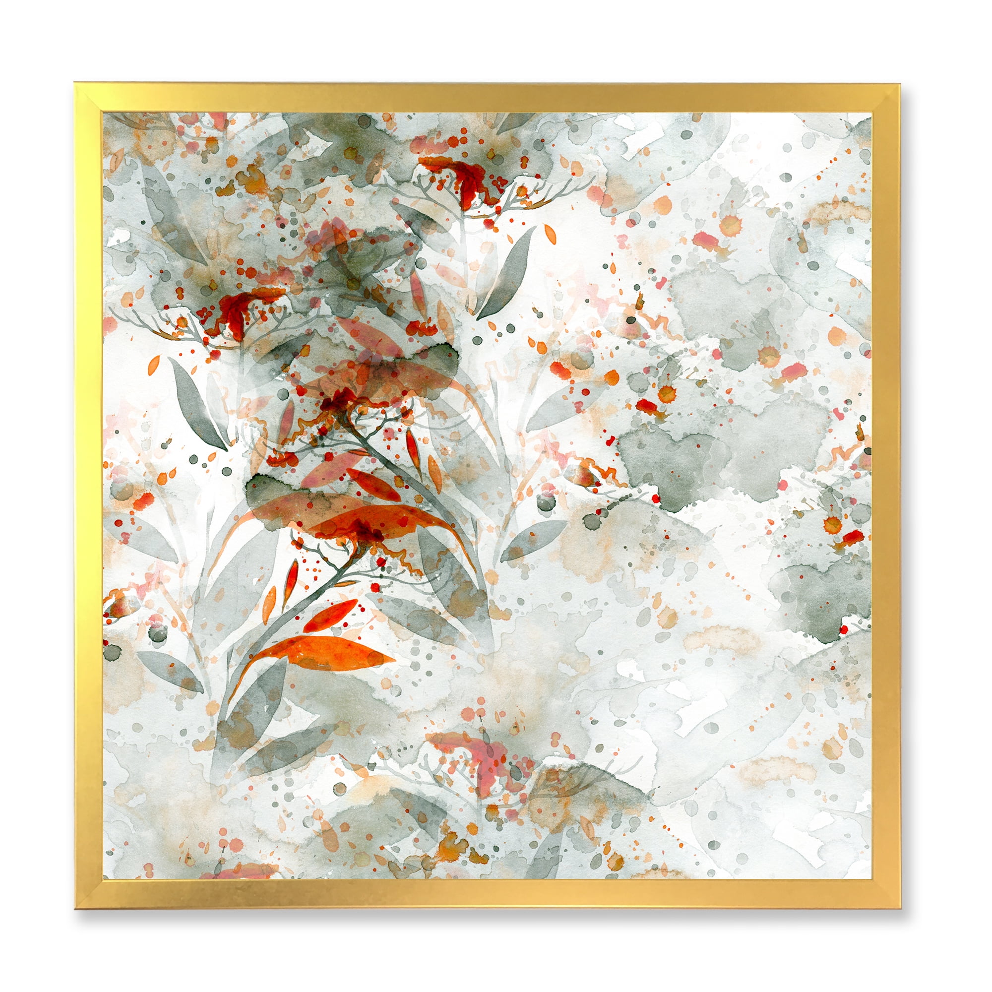 Designart 'Orange and Green Wildflowers II' Modern Framed Art Print