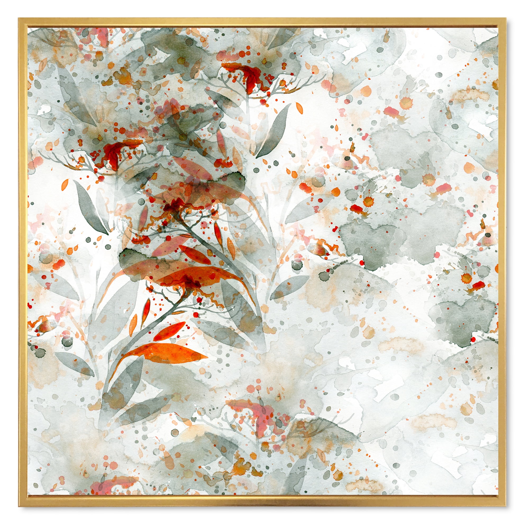 Designart 'Orange and Green Wildflowers II' Modern Framed Canvas Wall Art Print