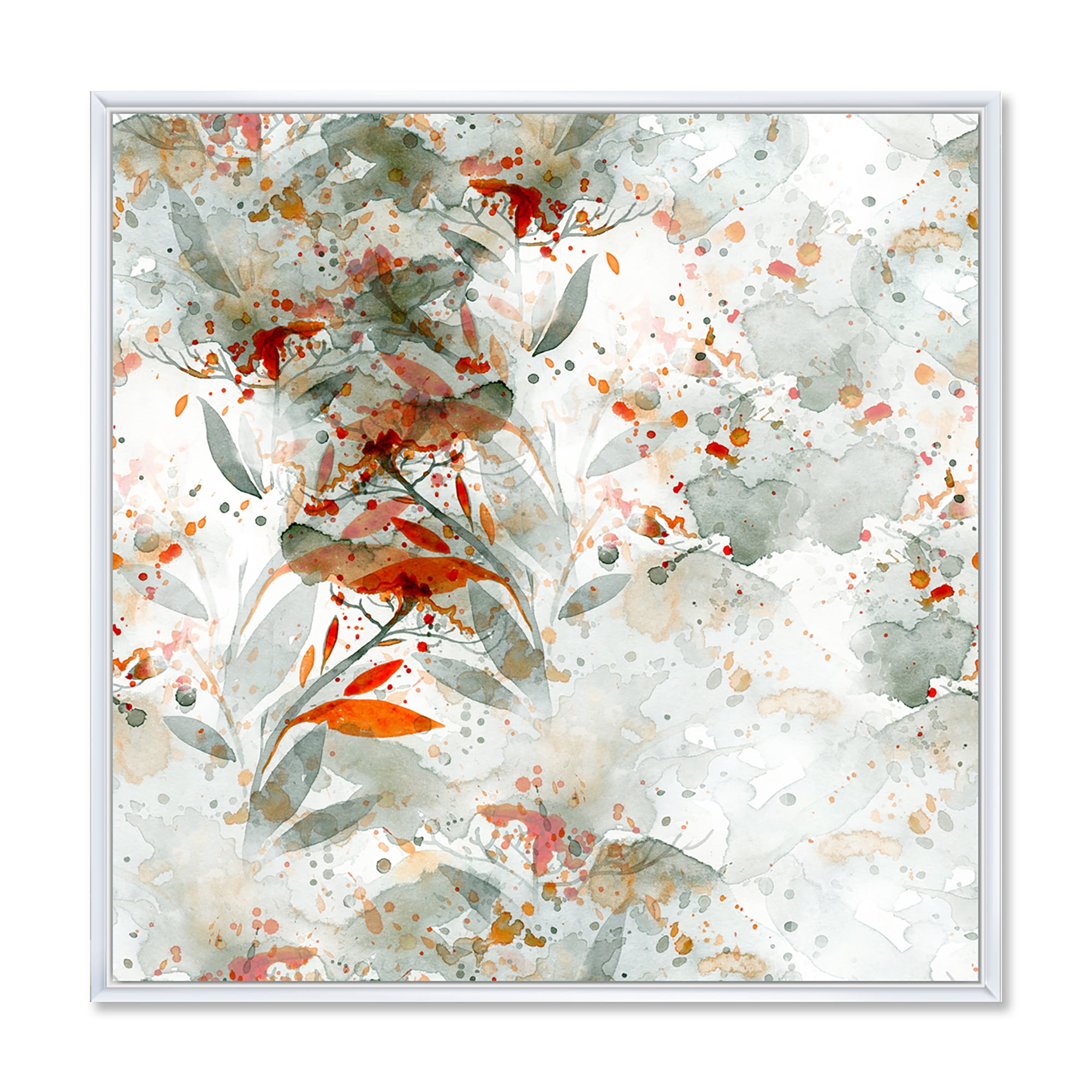 Designart 'Orange and Green Wildflowers II' Modern Framed Canvas Wall Art Print