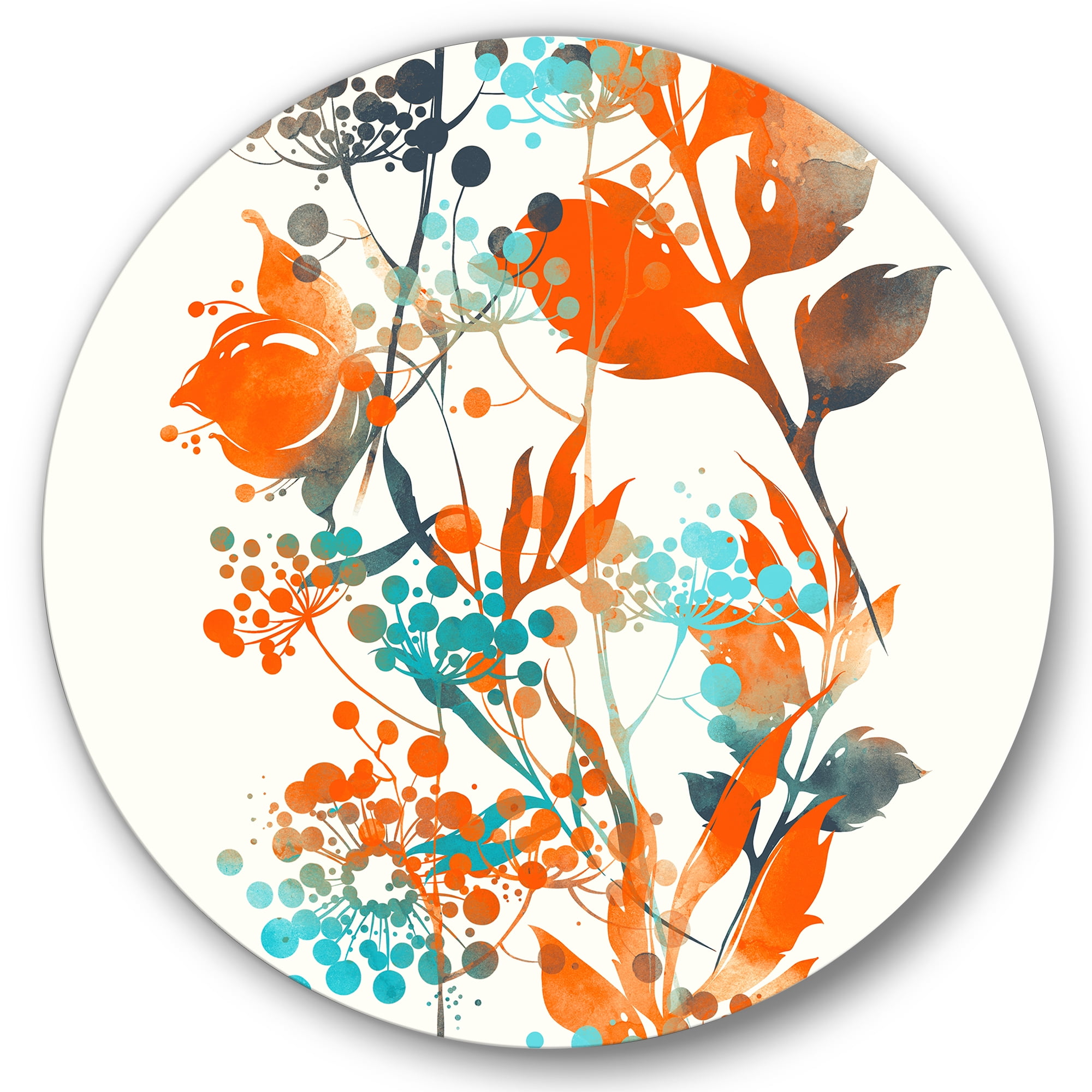 Designart 'Orange and Green Wildflowers III' Modern Circle Metal Wall Art 23x23 - Disc of 23