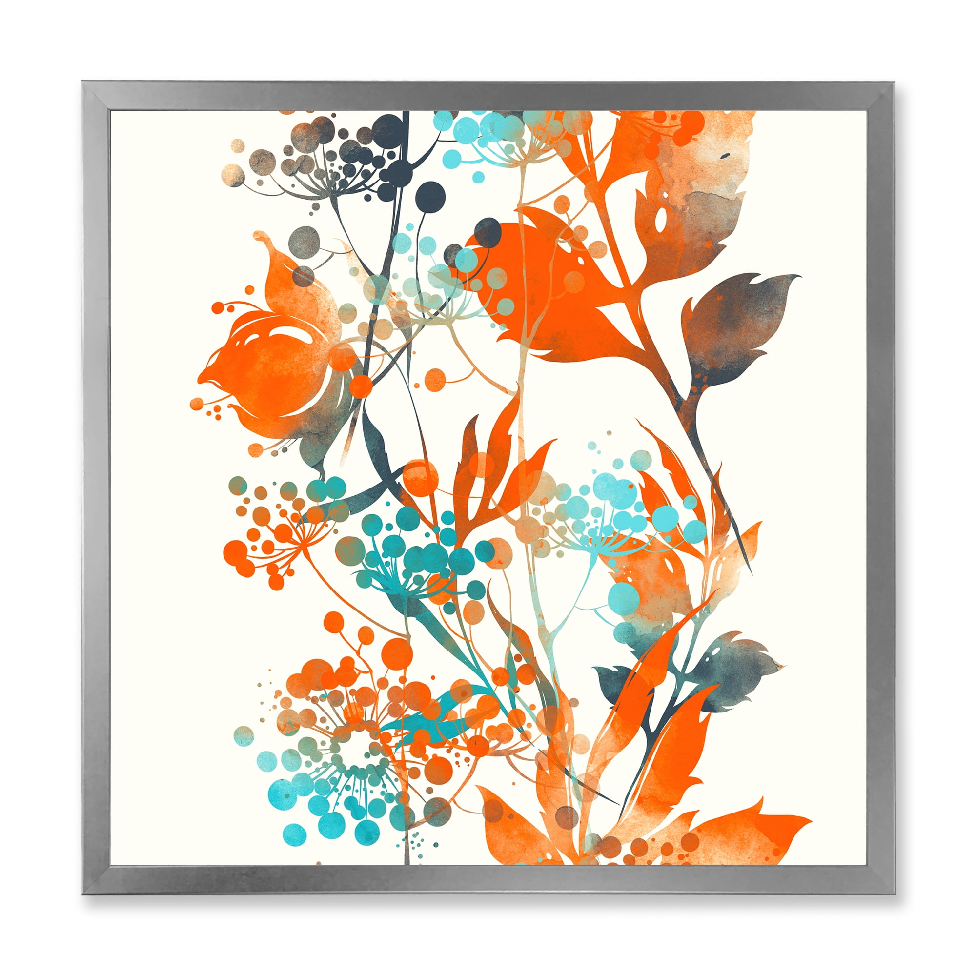Designart 'Orange and Green Wildflowers III' Modern Framed Art Print