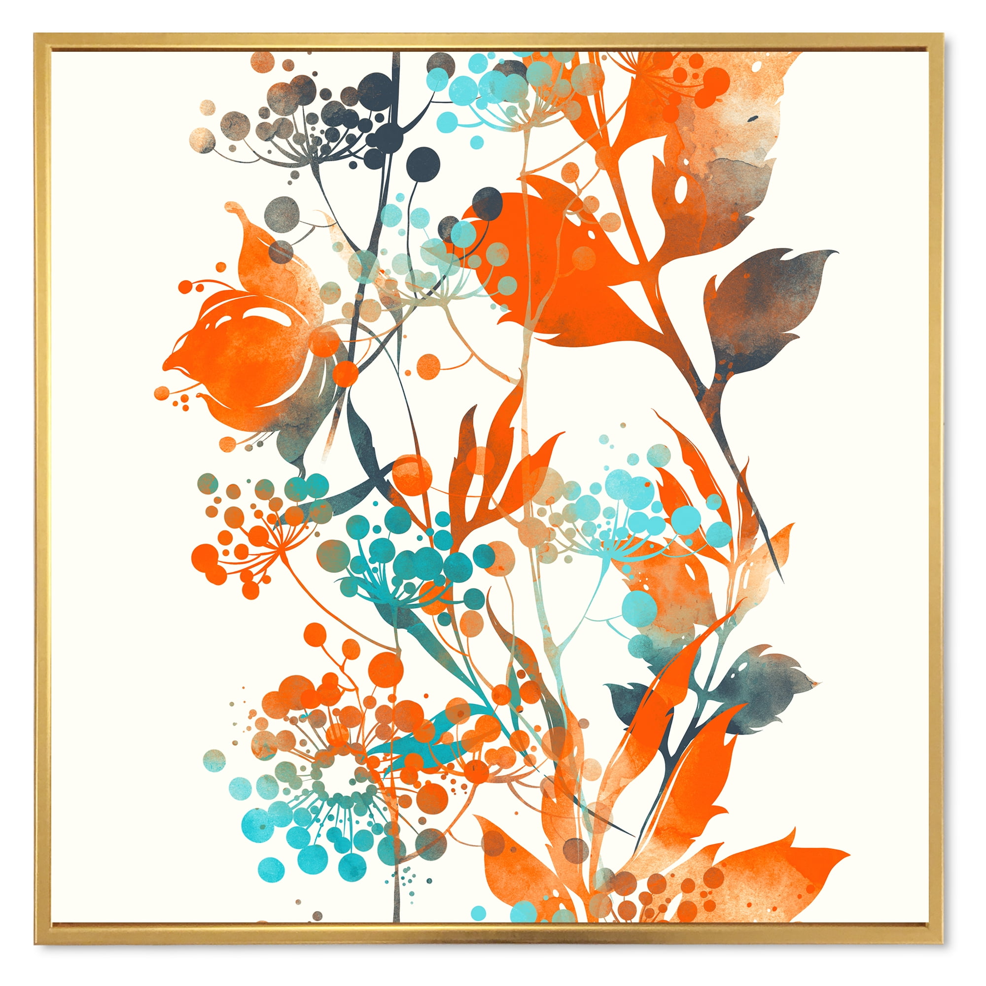 Designart 'Orange and Green Wildflowers III' Modern Framed Canvas Wall Art Print