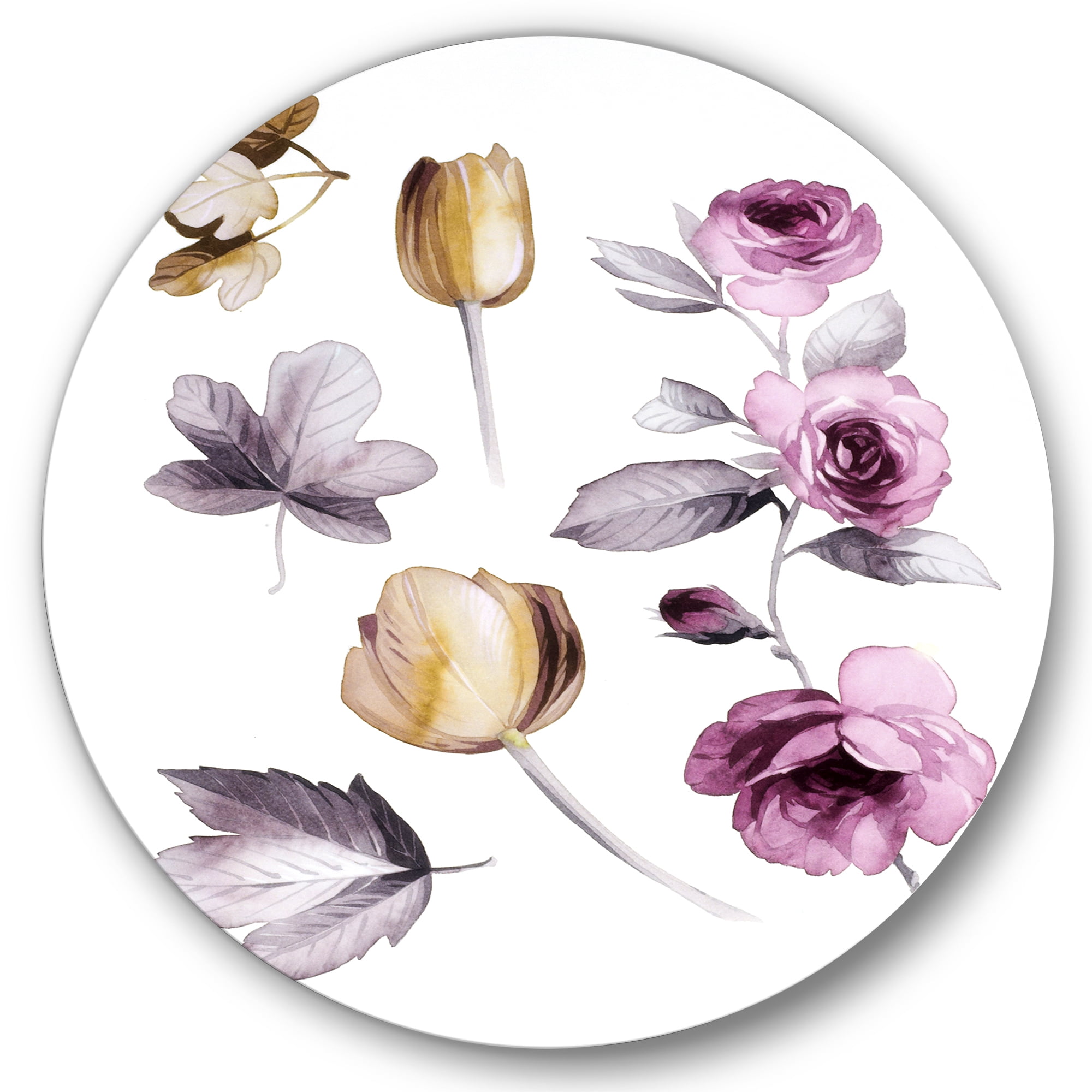 Designart 'Orange and Pink Wildflowers' Traditional Circle Metal Wall Art 29x29 - Disc of 29