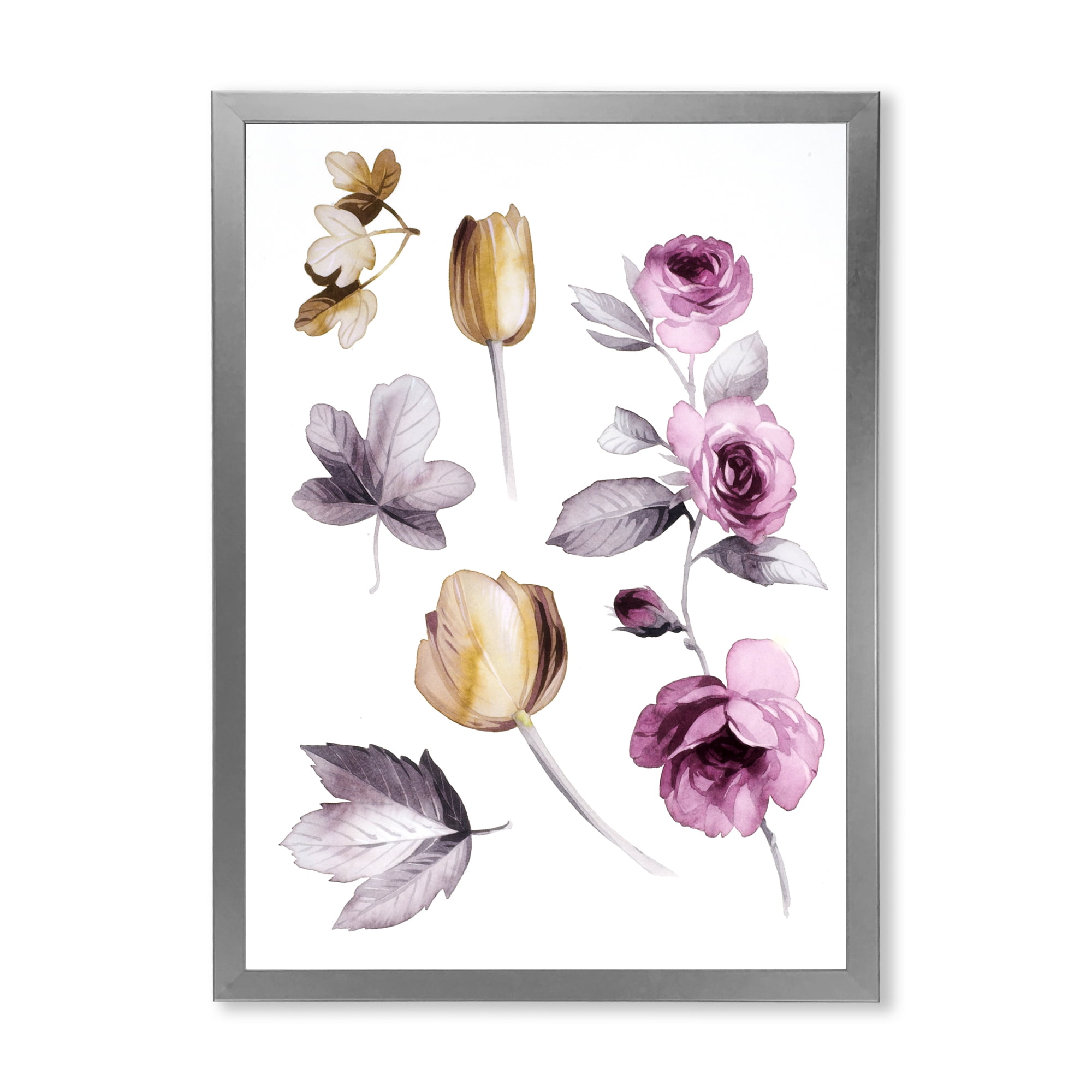 Designart 'Orange and Pink Wildflowers' Traditional Framed Art Print