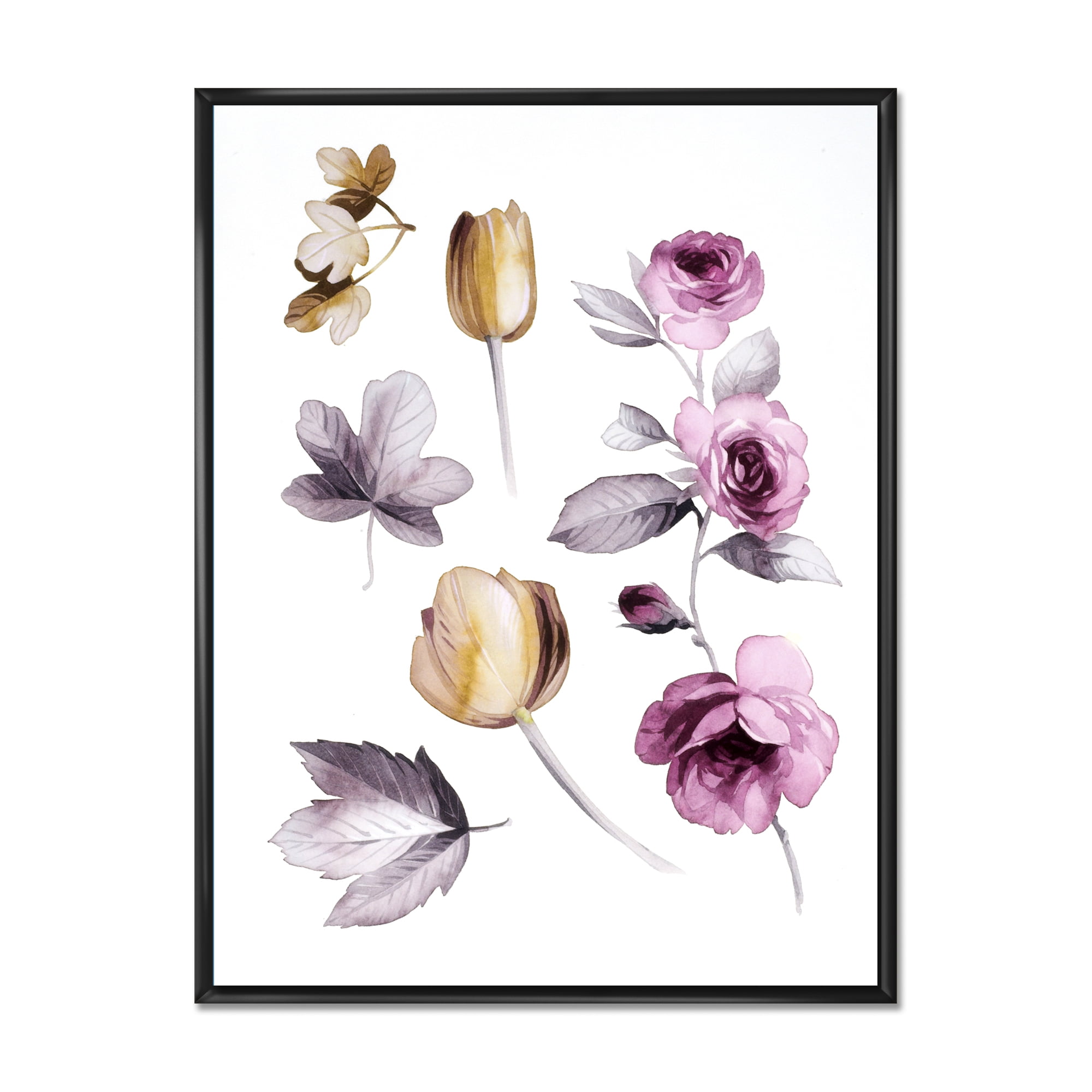 Designart 'Orange and Pink Wildflowers' Traditional Framed Canvas Wall Art Print