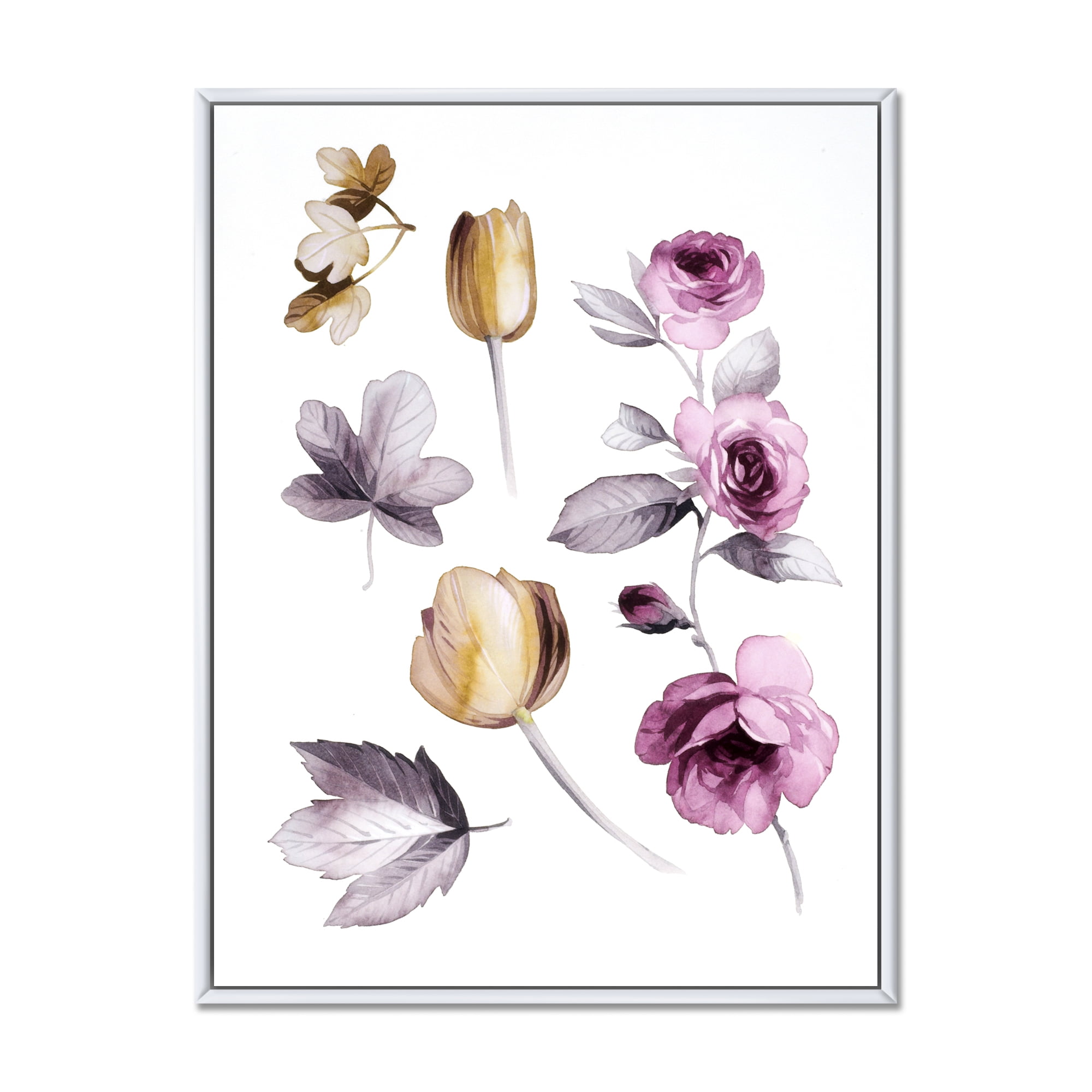 Designart 'Orange and Pink Wildflowers' Traditional Framed Canvas Wall Art Print