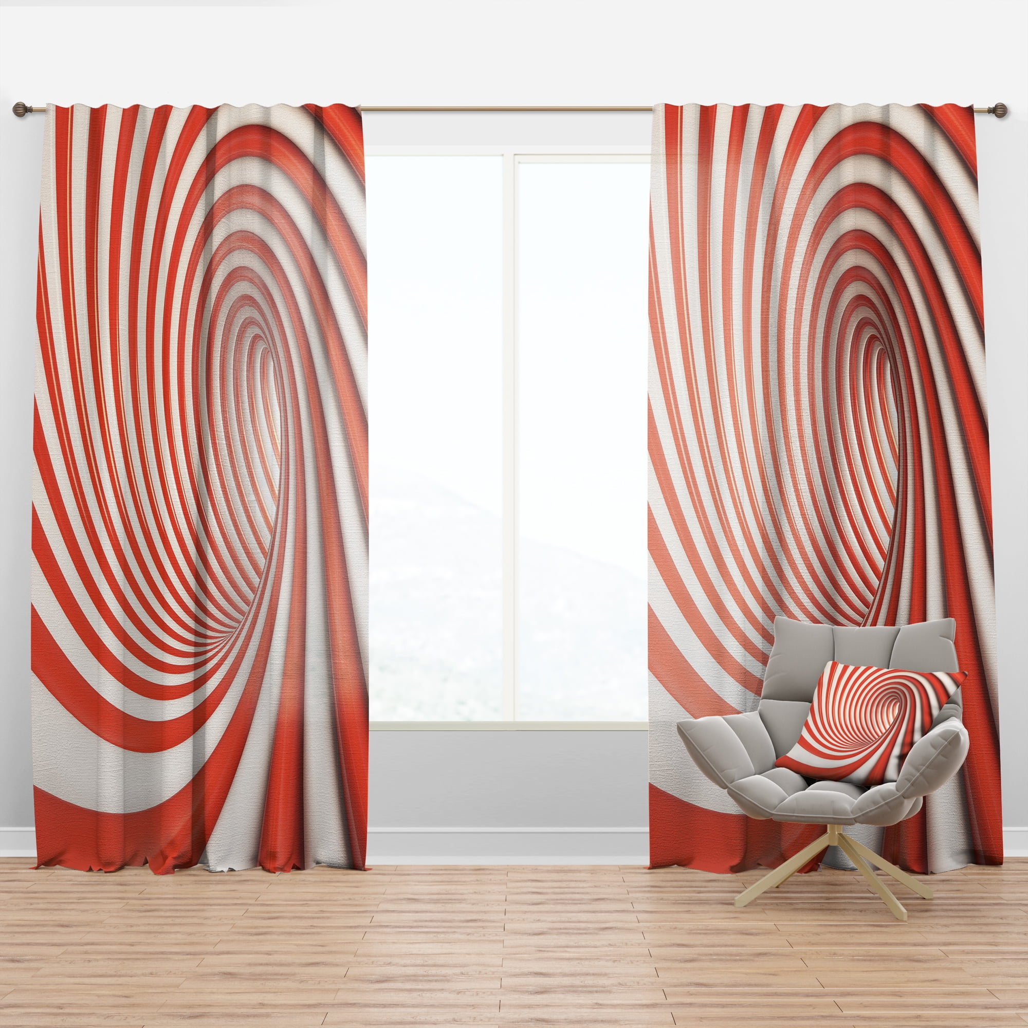 Designart 'Orange and White Spiral' Modern & Contemporary Curtain Panel