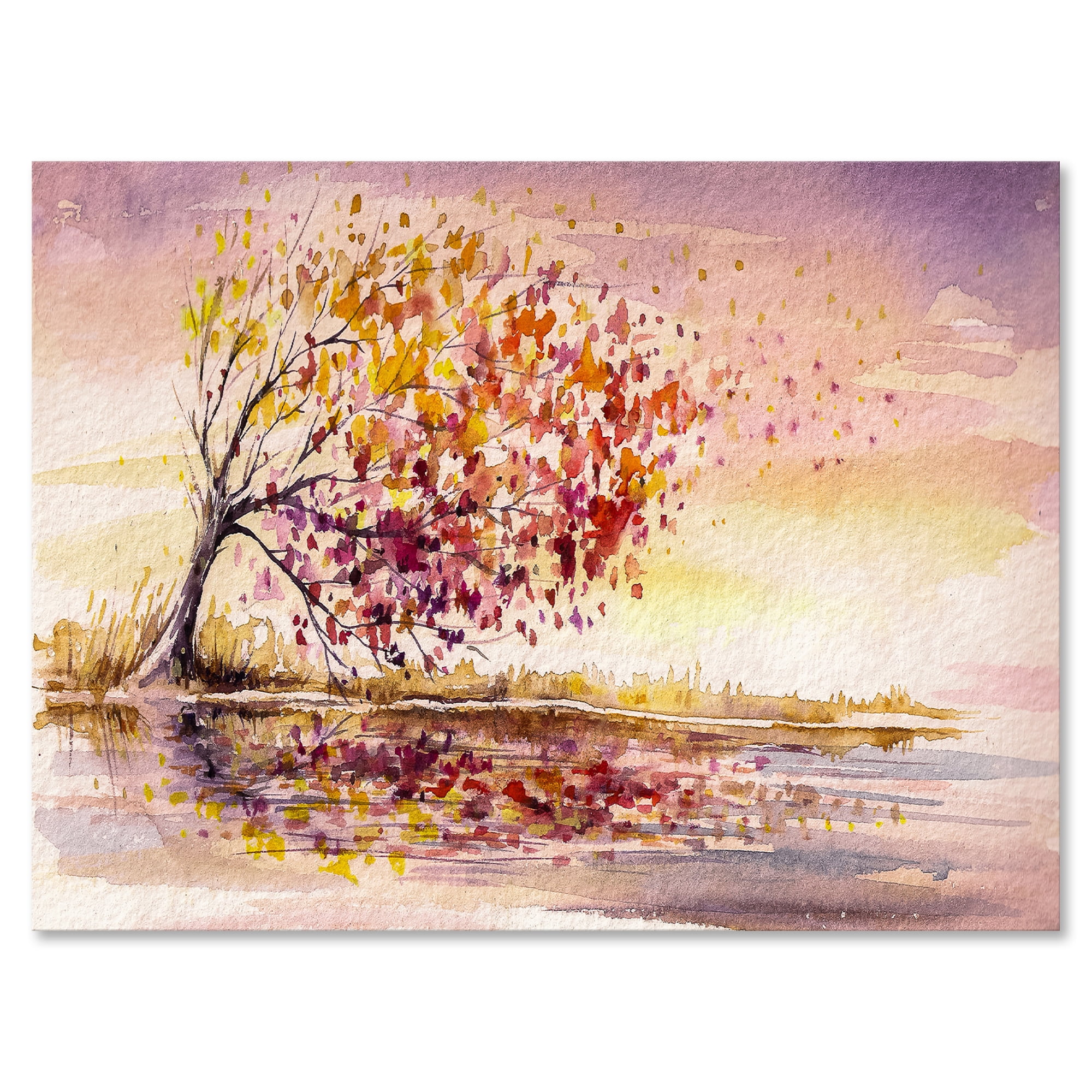Designart ' Orange and Yellow Autumn Tree ' Traditional Canvas Wall Art Print