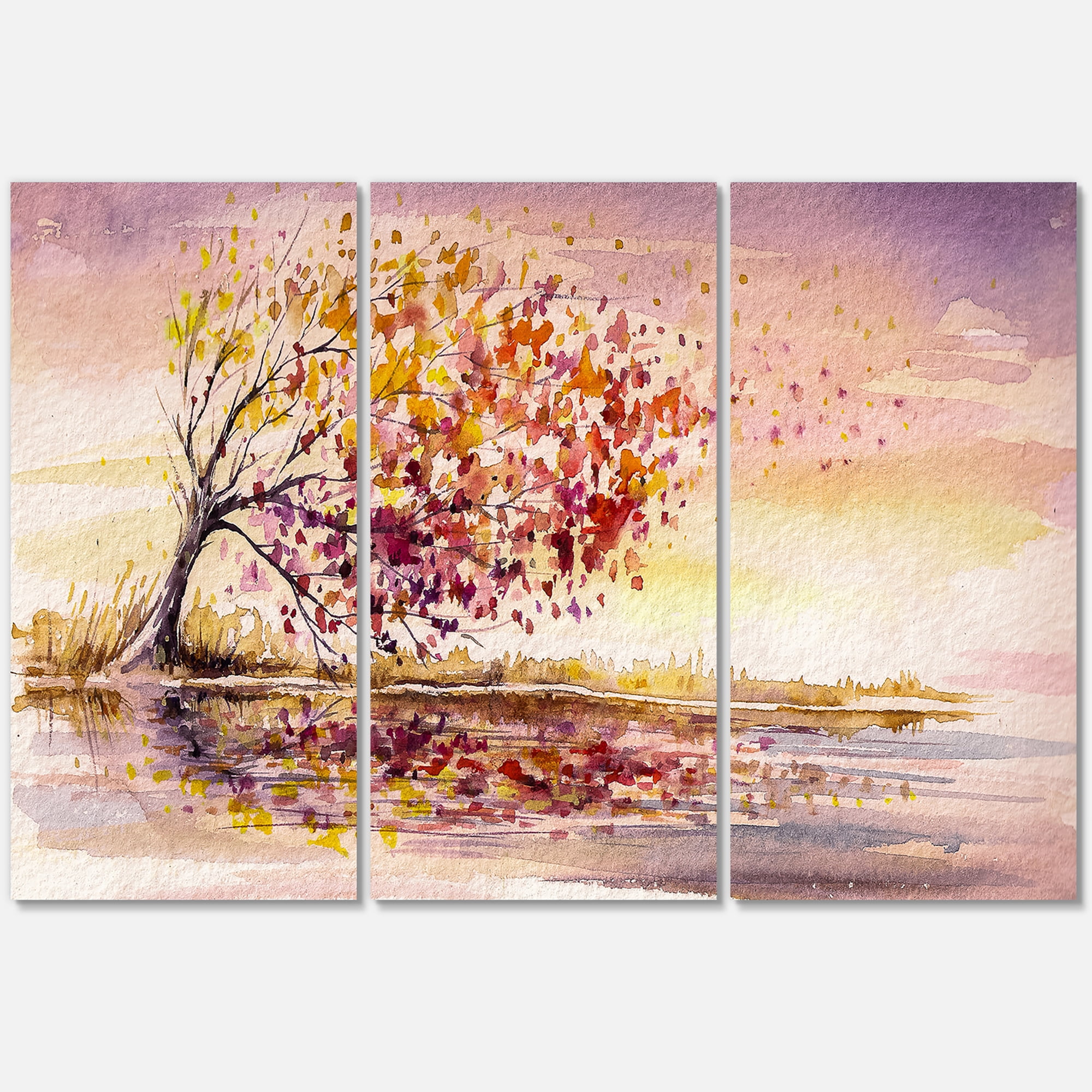 Designart ' Orange and Yellow Autumn Tree ' Traditional Canvas Wall Art Print