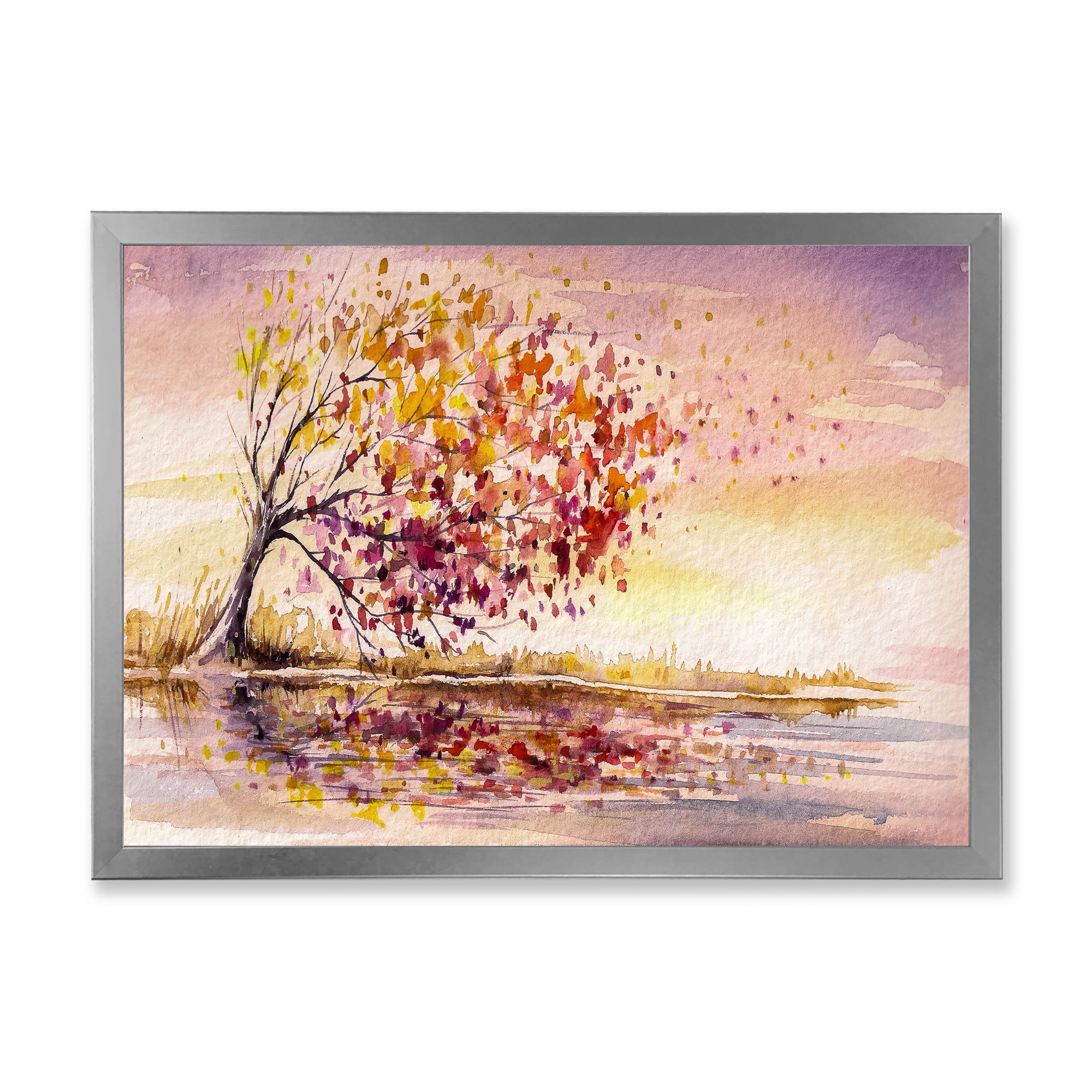 Designart 'Orange and Yellow Autumn Tree' Traditional Framed Art Print