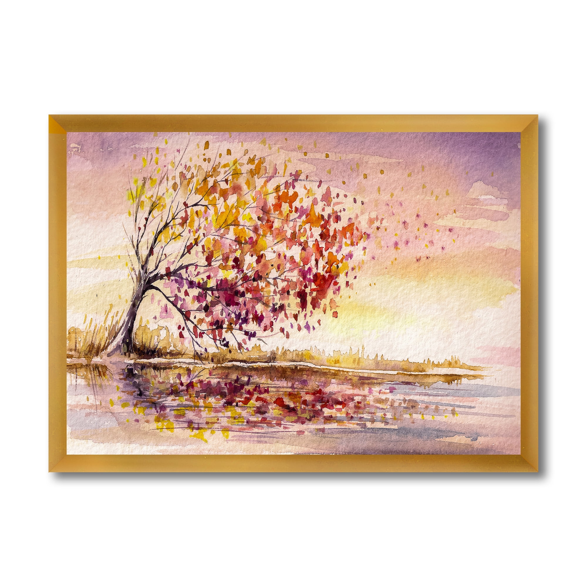 Designart 'Orange and Yellow Autumn Tree' Traditional Framed Art Print