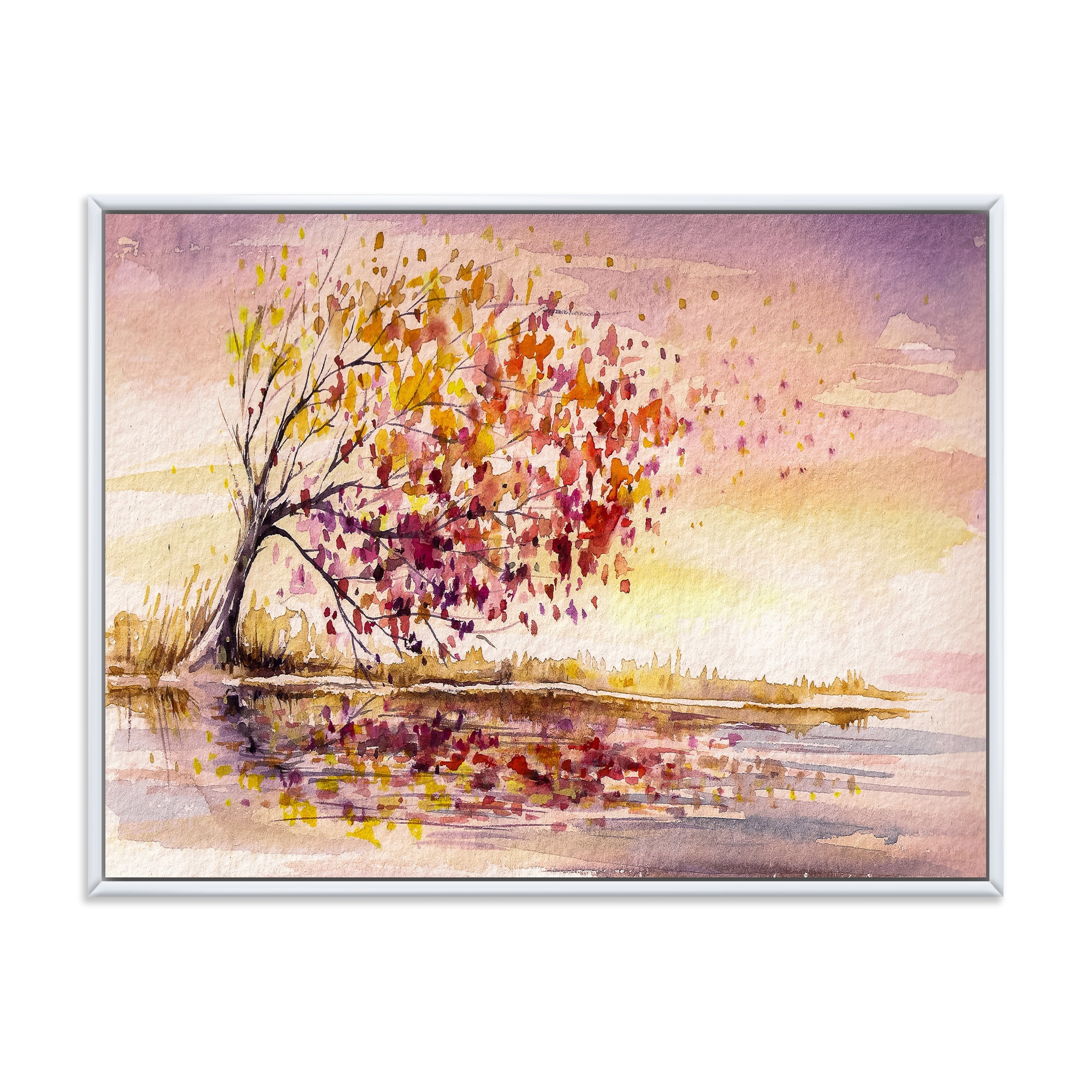 Designart 'Orange and Yellow Autumn Tree' Traditional Framed Canvas Wall Art Print