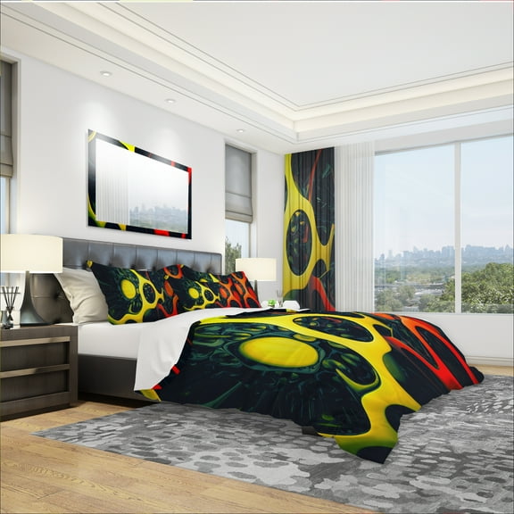 Designart 'Orange and Yellow Geo Art' Modern & Contemporary Duvet Cover Set