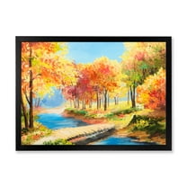 Designart 'Orange and Yellow Trees By The Riverside' Lake House Framed Art Print