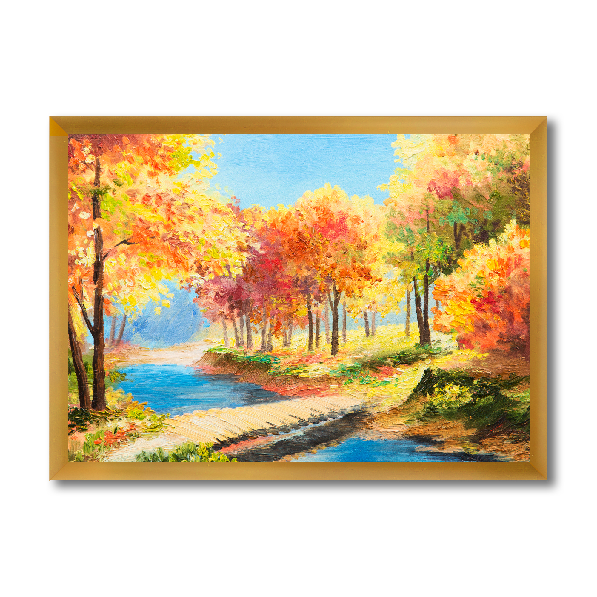 Designart 'Orange and Yellow Trees By The Riverside' Lake House Framed Art Print