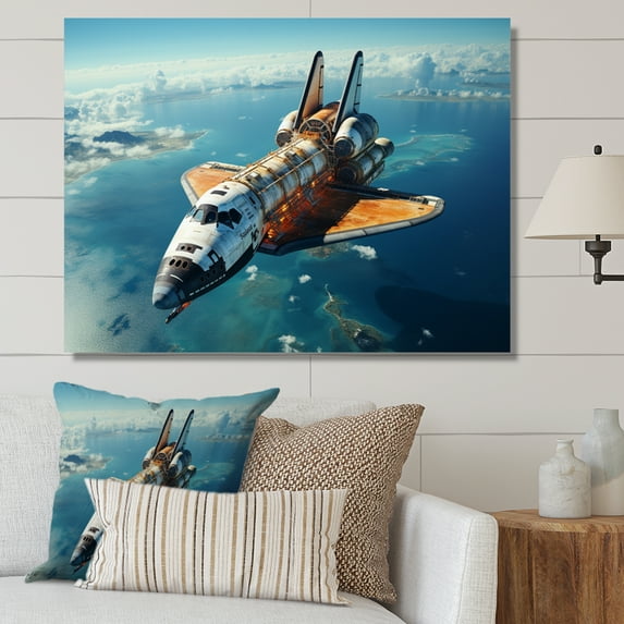 Designart "Orbiting Earth Space Shuttle Adventure I" Space Shuttle Canvas Art Print