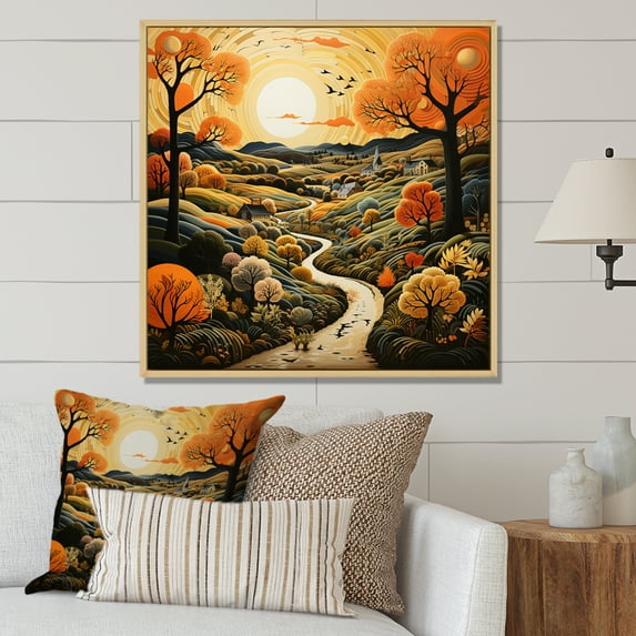Designart "Orchards Painted Countryside Autumn wall art II" Landscapes Floater Framed Wall Art Print