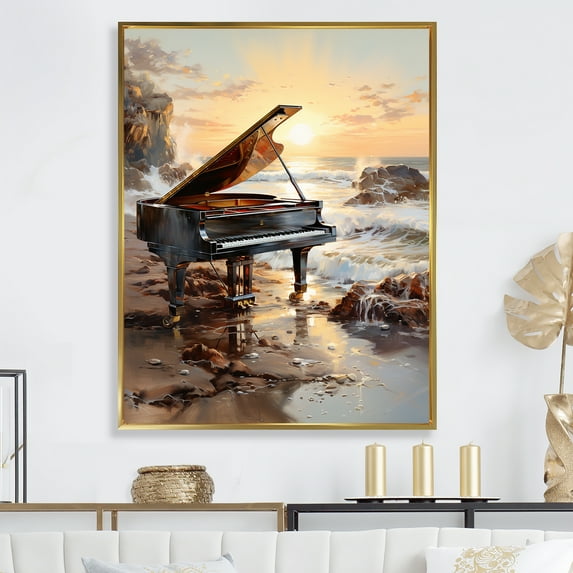 Designart "Orchestral Waves Of The Piano I" Music Floater Framed Wall Art Living Room