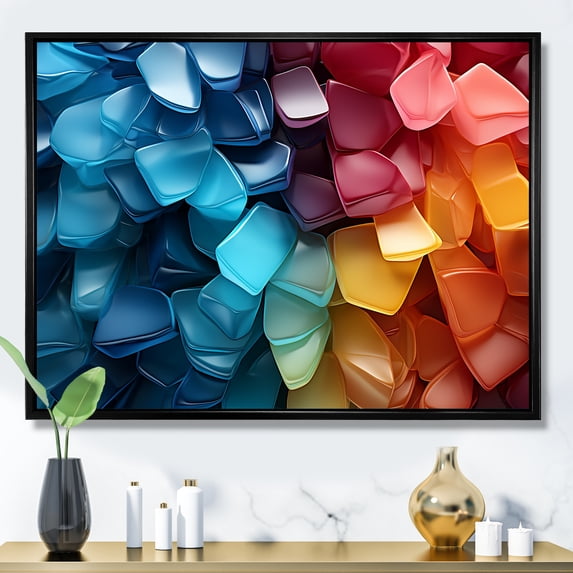 Designart "Orchestration Of Hues II" Abstract Shapes Floater Framed Wall Decor