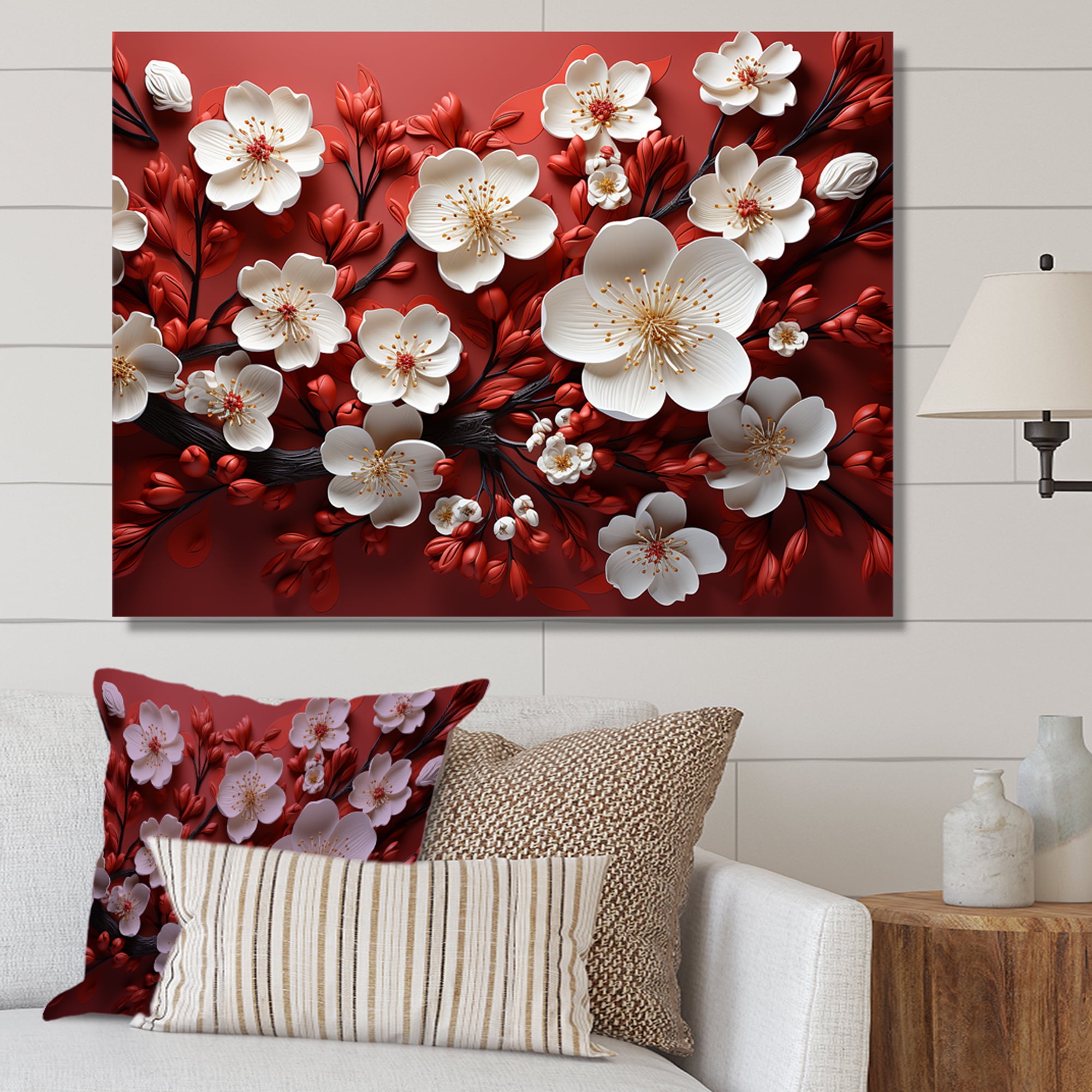 Designart "Orchid Elegance White and Red Blossoms I" Oversized Floral ...