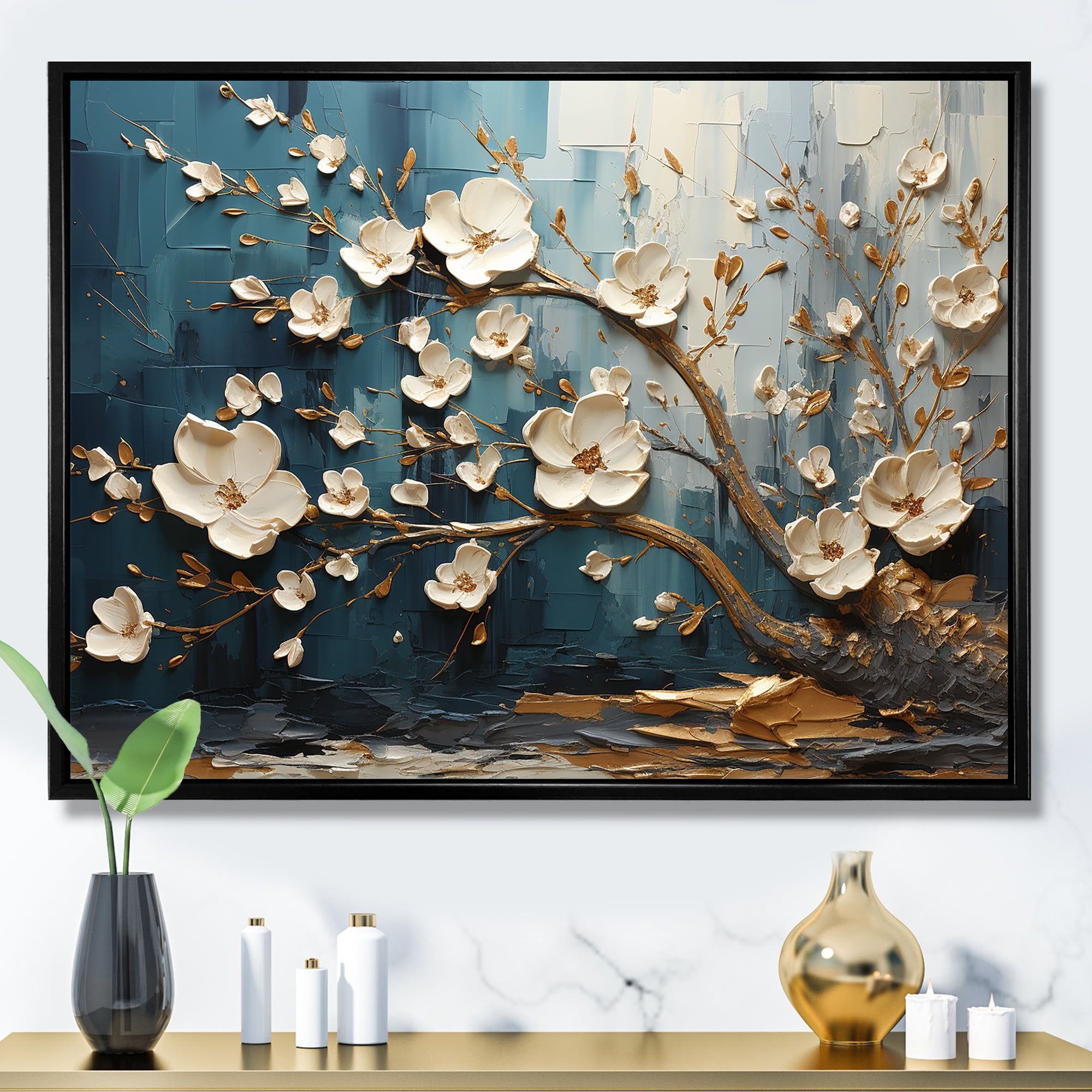 Designart "Orchid Garden Blue and White Tree III" Landscapes Framed