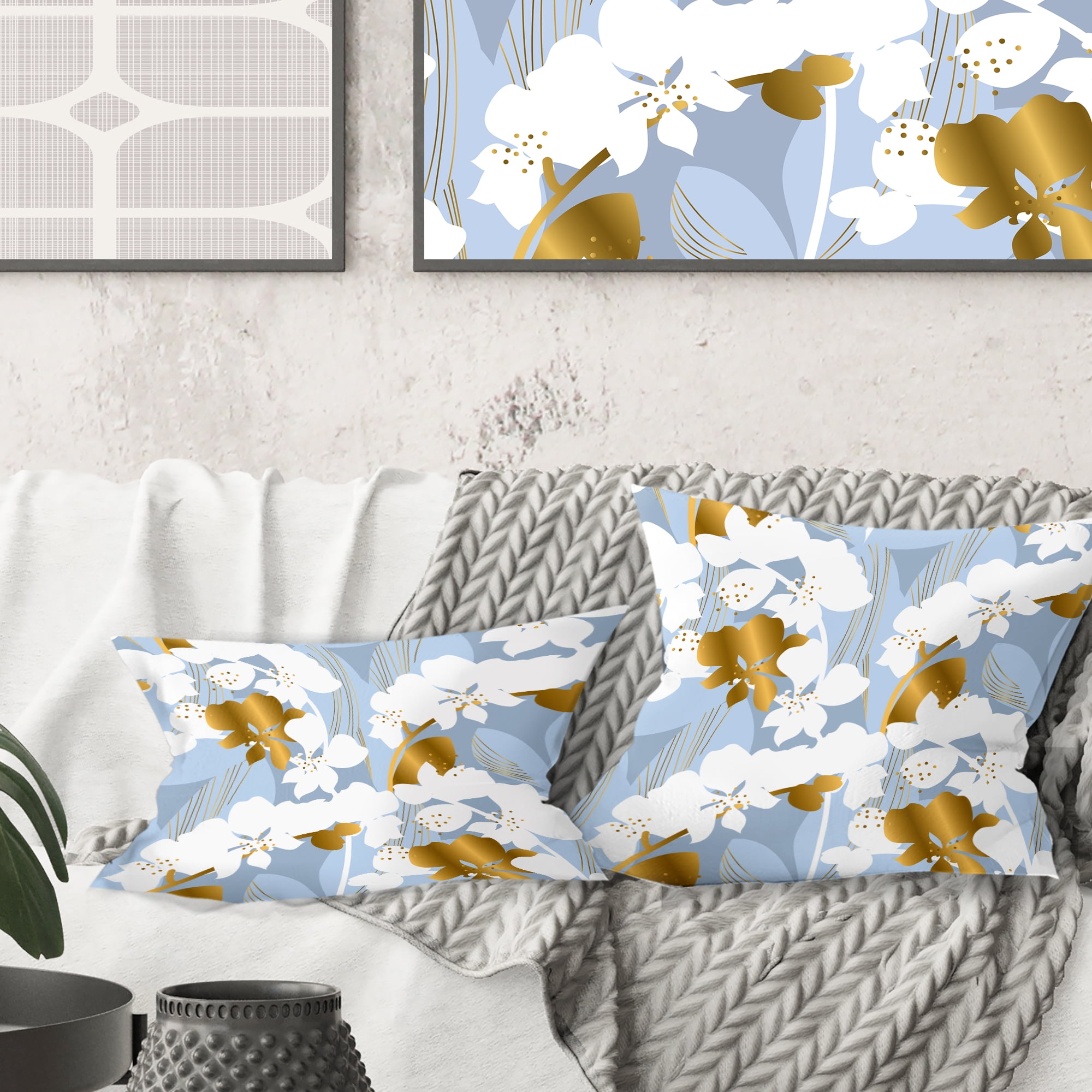 Designart Orchid blossom color pattern' Mid-Century Modern Throw Pillow - 16x16
