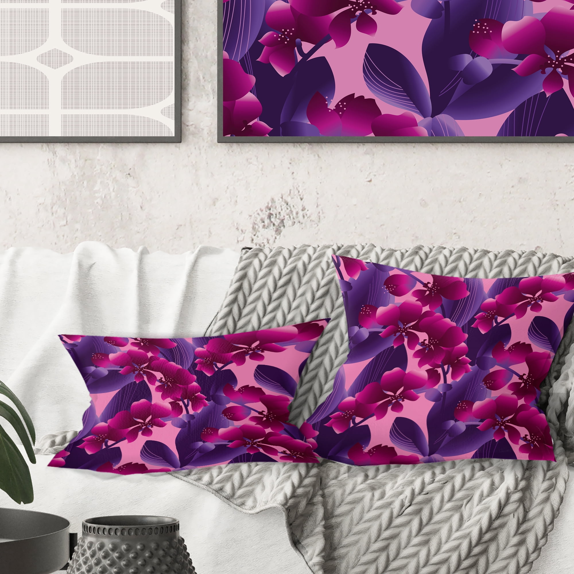 Designart Orchid blossom colorful pattern' Mid-Century Modern Throw Pillow - 16x16