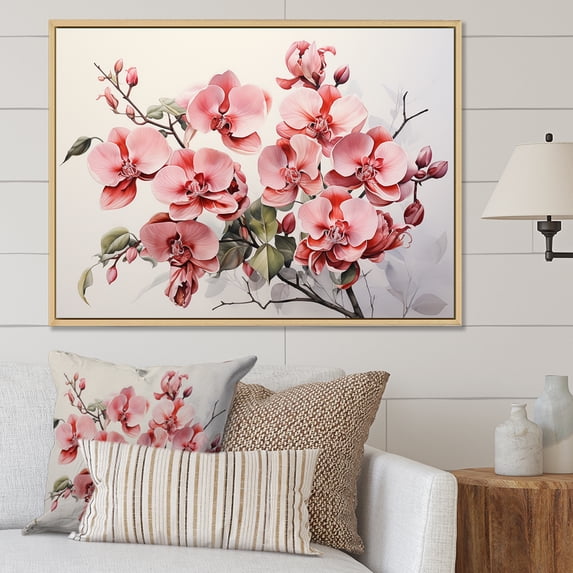 Designart "Orchids In Minimalistic Dream II" Orchids Floater Framed Wall Art Prints