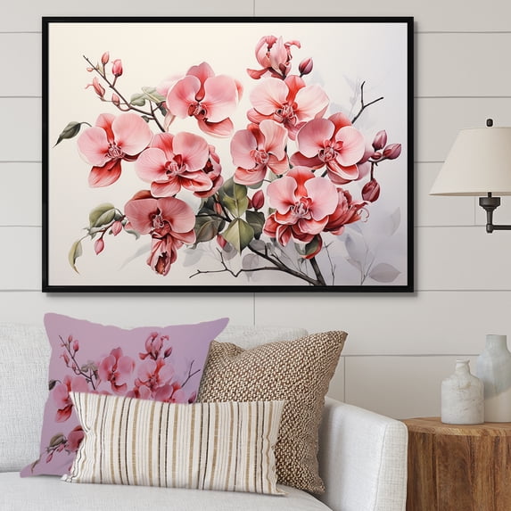 Designart "Orchids In Minimalistic Dream II" Orchids Floater Framed Wall Art Prints