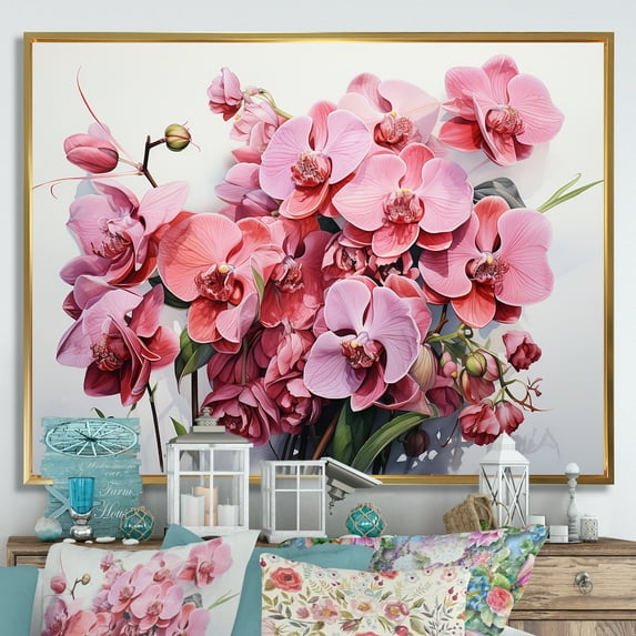 Designart "Orchids In Minimalistic Dream" Orchids Floater Framed Wall Decor