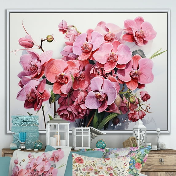 Designart "Orchids In Minimalistic Dream" Orchids Floater Framed Wall Decor