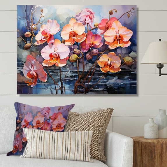 Designart "Orchids In Wild Pink And Orange Expression I" Orchids Canvas Prints