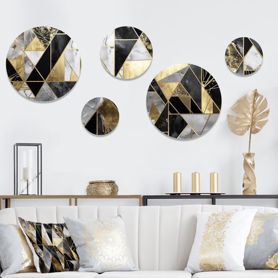 Designart "Order in Gold Geometry I" Modern Geometric Metal Wall Art Set of 5 Piece