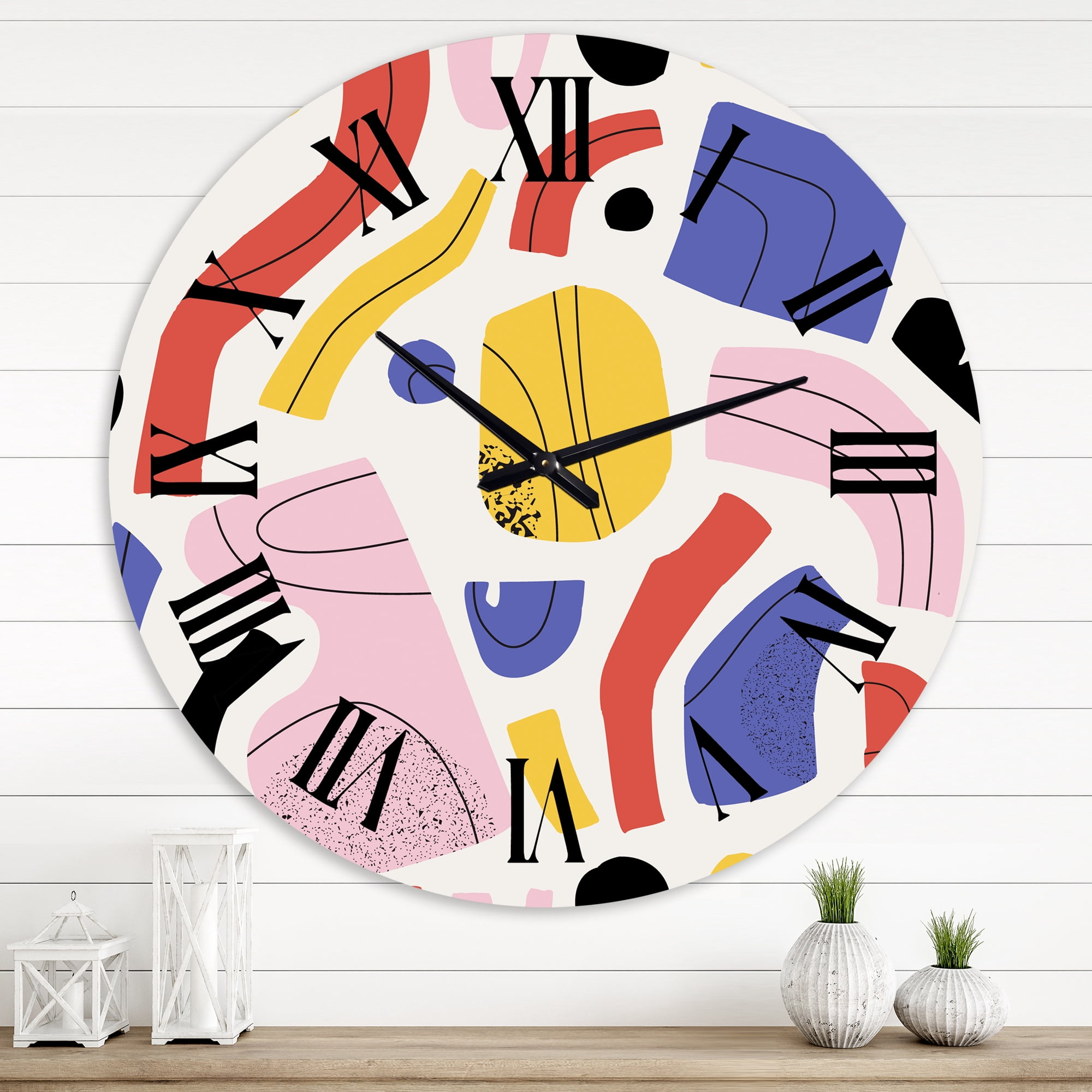 Designart 'Organic And Elements In Red Yellow And Pink' Modern Wall Clock