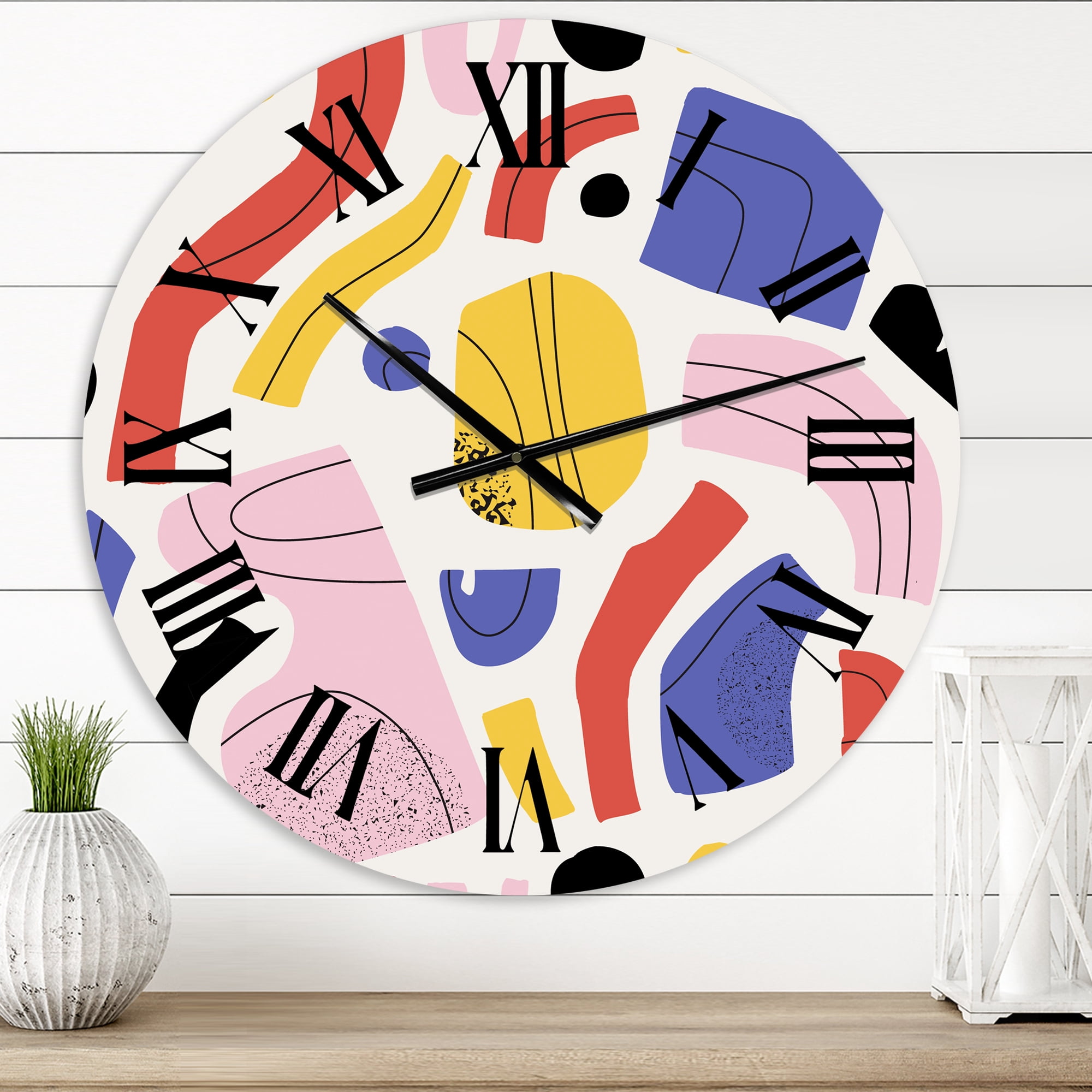 Designart 'Organic And Elements In Red Yellow And Pink' Modern Wall Clock