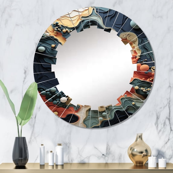 Designart "Organic Forms of Biomorphism II" Biomorphism Round Wall Mirror - Modern Oval Printed Decorative Oversized Mirror - Multiple Color Options