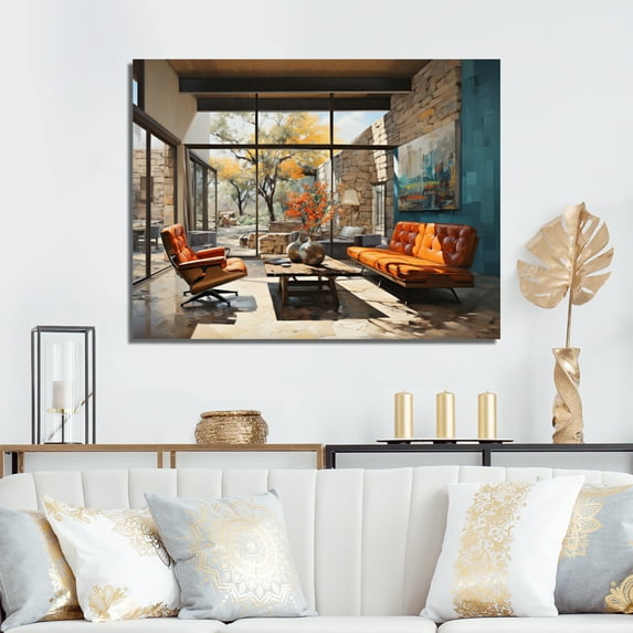 Designart "Organic Opulence in Orange Mid Century" Architecture Wall Art Print