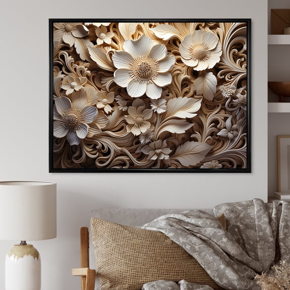 Designart "Organic Patterns In Flourishing Florals" Flowers Floater Framed Wall Art Prints