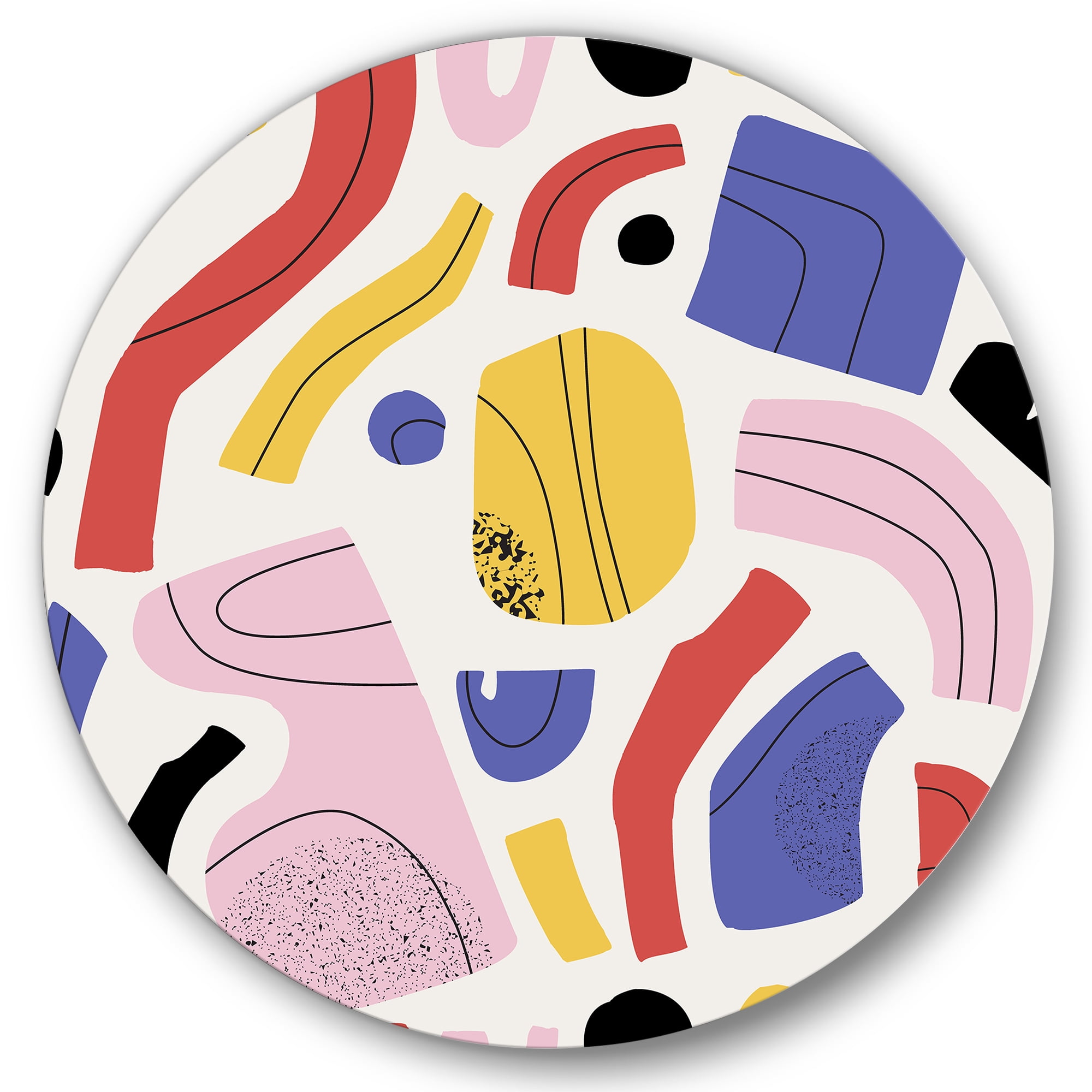 Designart 'Organic and Elements In Pink Yellow and Red' Modern Circle Metal Wall Art 23x23 - Disc of 23