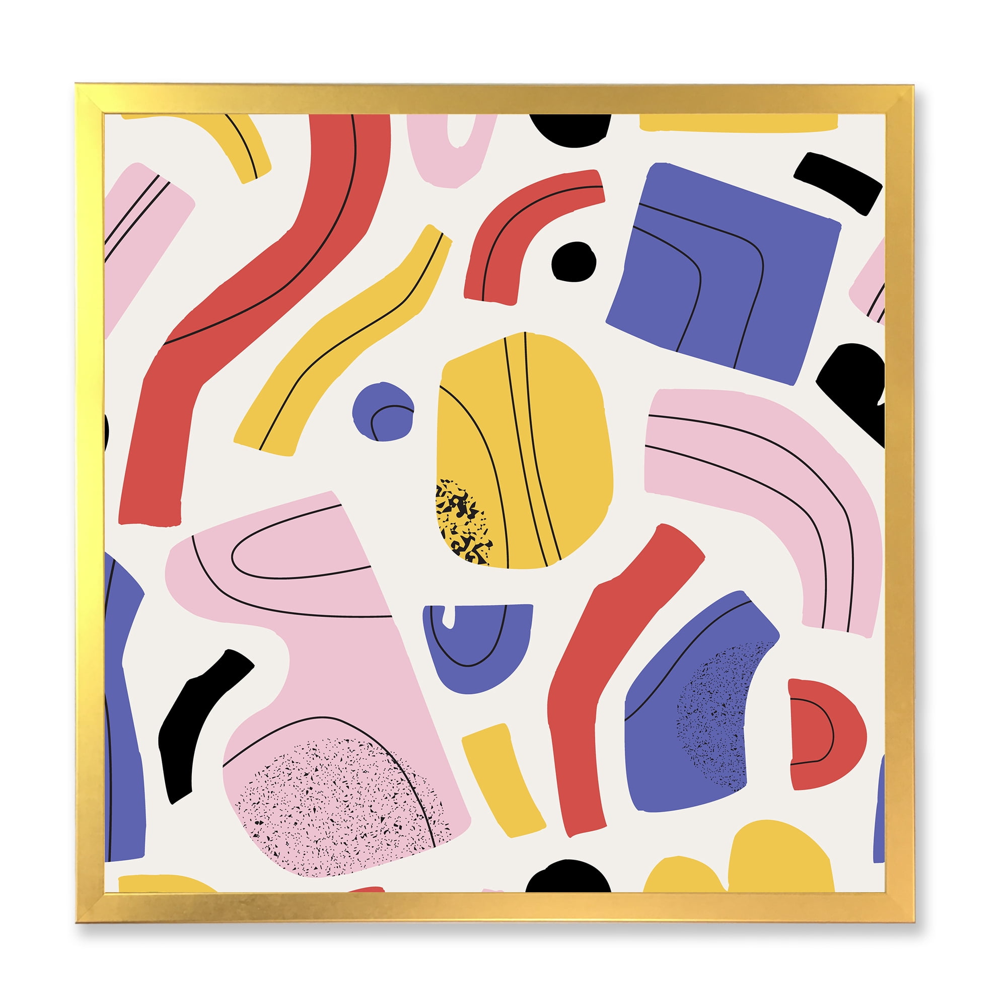 Designart 'Organic and Elements In Pink Yellow and Red' Modern Framed Art Print