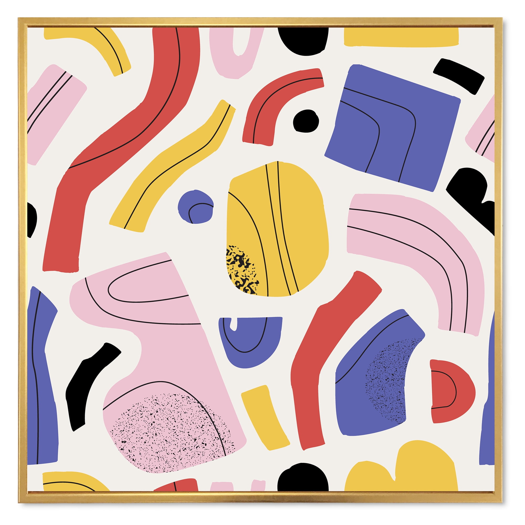 Designart 'Organic and Elements In Pink Yellow and Red' Modern Framed Canvas Wall Art Print