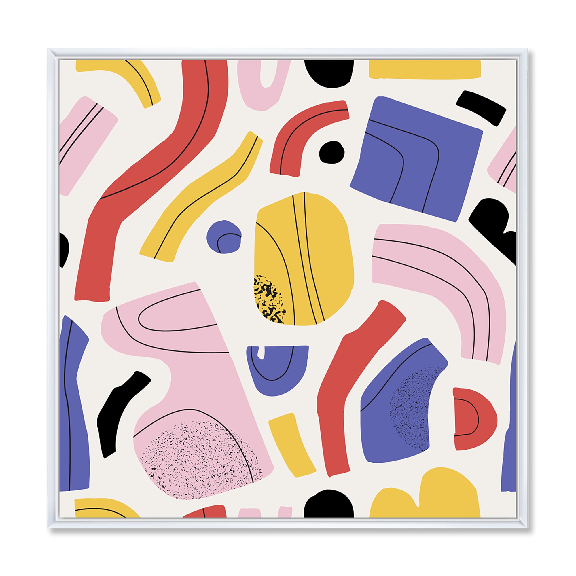 Designart 'Organic and Elements In Pink Yellow and Red' Modern Framed Canvas Wall Art Print